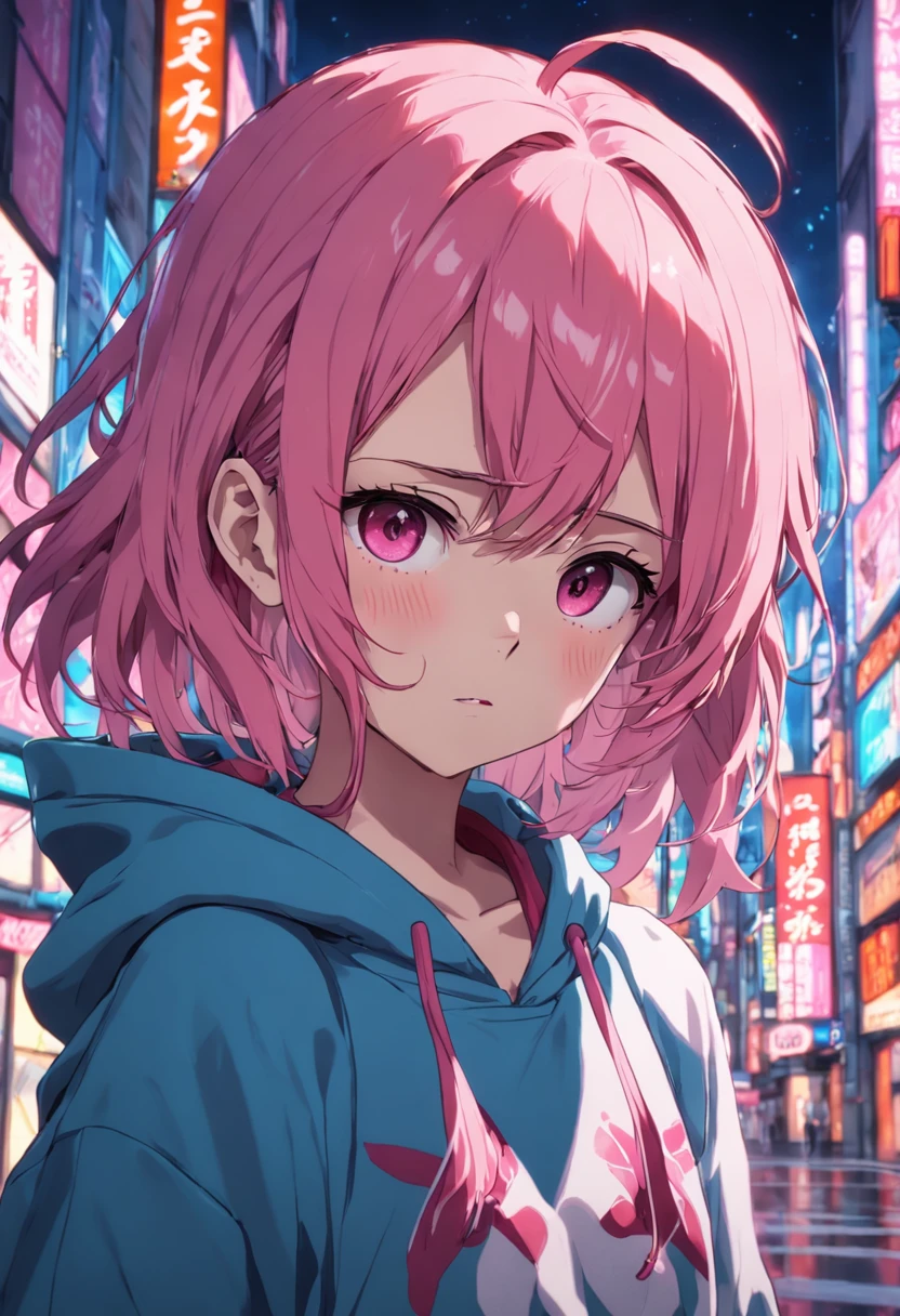 Shimokita shy girl pink hair hoody with guitar sweating