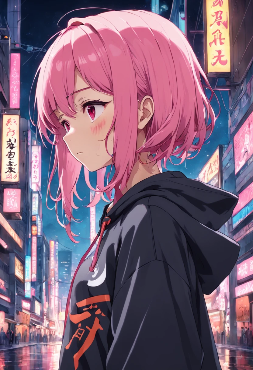 Shimokita shy girl pink hair hoody with guitar sweating