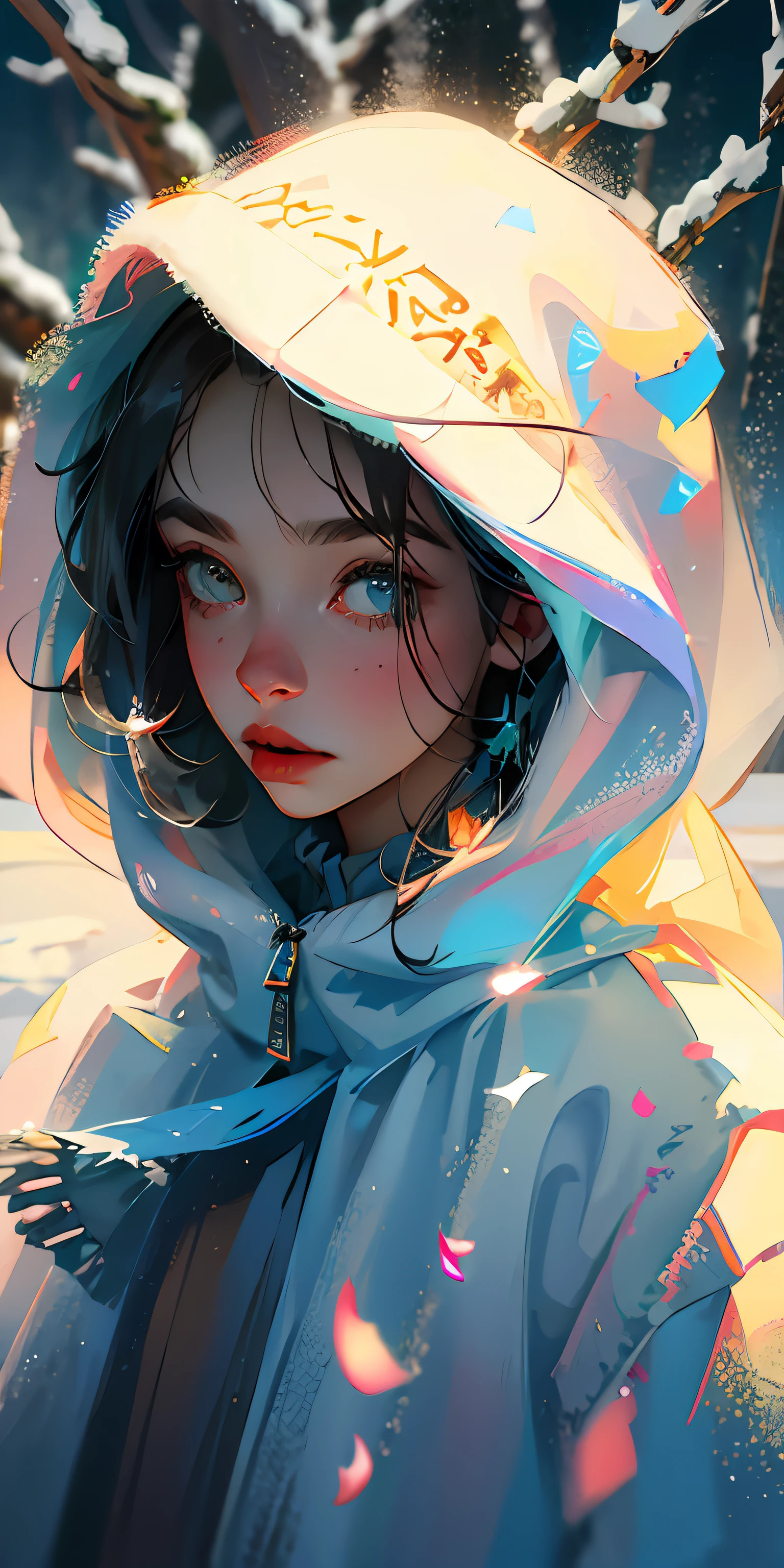Snow with the girl , white hood