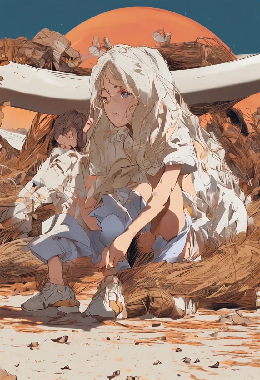 bit girl,white scrunchie,Golden eyes
