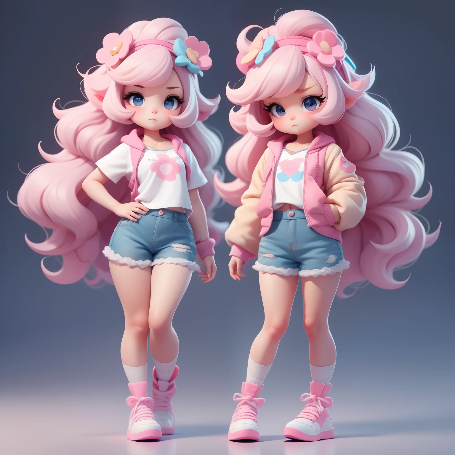 a super cute girl, full body, dreamy cute hair accessoriesPopmart Blind Box, IP design, clean and bright background3D rendering, OC rendering, 8k, soft focus, fine Glossysuper detail --ar 3:6 50 --q 2 --niji 5 --style expressive --s 2