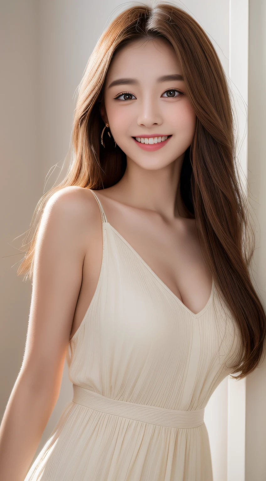 ((Best Quality, 8K, Masterpiece: 1.3)), 1girl, Slim Abs Beauty: 1.3, (Hairstyle Casual, Big Breasts: 1.2), Dress: 1.1, Super Fine Face, Delicate Eyes, Double Eyelids, Smile, Home