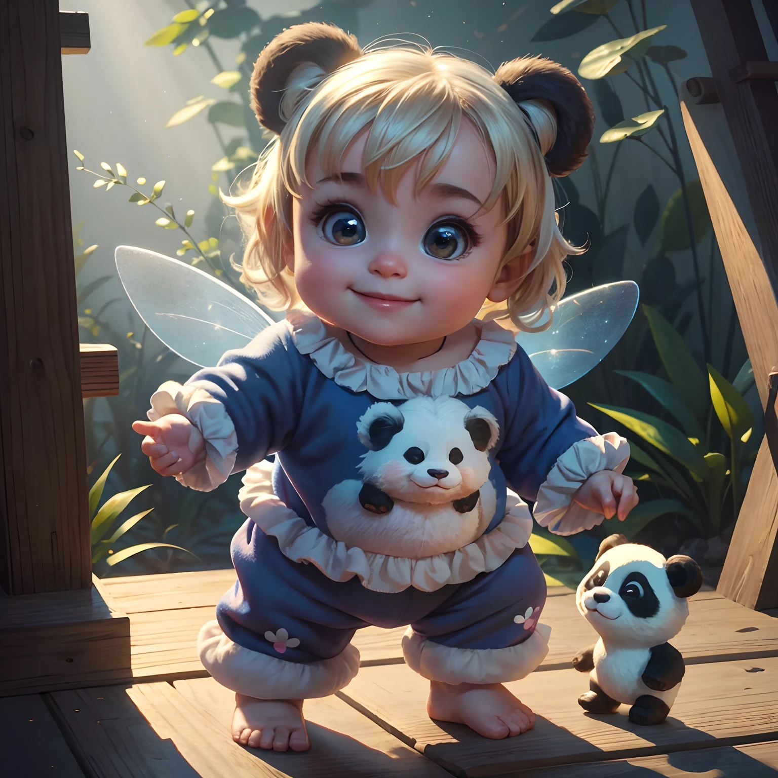 (masterpiece), (best quality), (ultra-detailed), (full body:1.2), Super cute, Baby, Pixar, Baby panda in pajamas, Big bright eyes, Fluffy, Smile, Delicate and fine, Fairy tales, Incredibly high detailed, Pixar style, Bright color palette, Natural light, Simple background with pure color, Octane render, Trending on Artstation, Gorgeous, Ultra wide angle, 8k, HD, Realistic