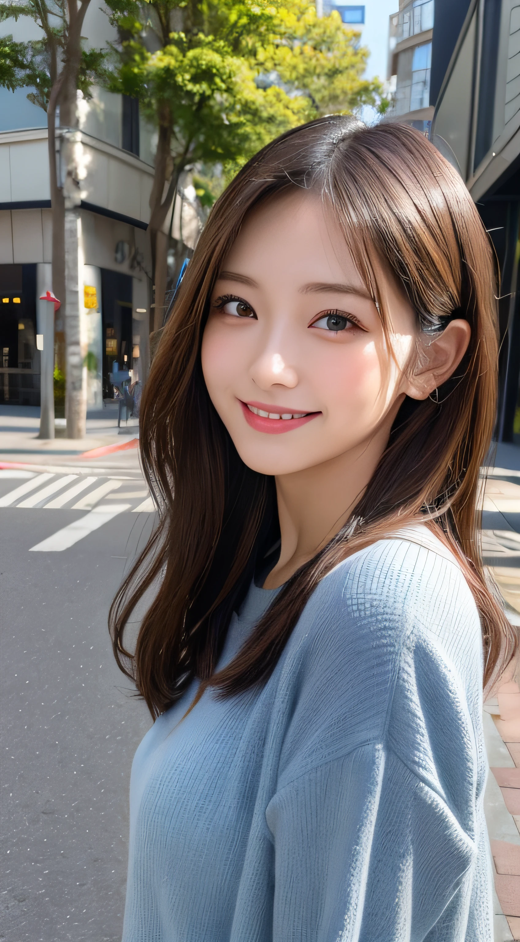 masutepiece, Best Quality, Illustration, Ultra-detailed, finely detail, hight resolution, 8K Wallpaper, Perfect dynamic composition, Beautiful detailed eyes, doress,Medium Hair, Natural Color Lip, Random and sexy poses,Smile,Aoyama Street Walk、A 24-year-old girl