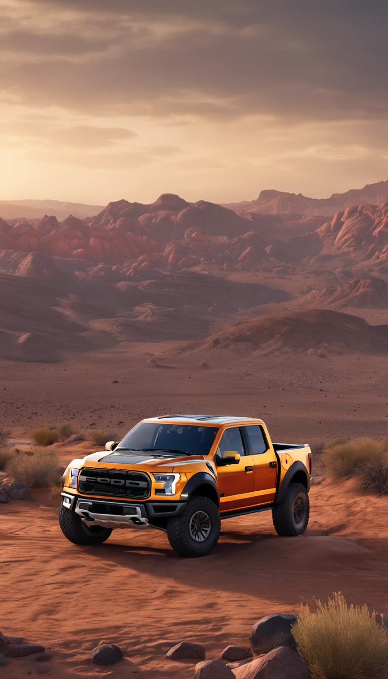 ultra-realistic image, A Ford Raptor 150 in the desert，