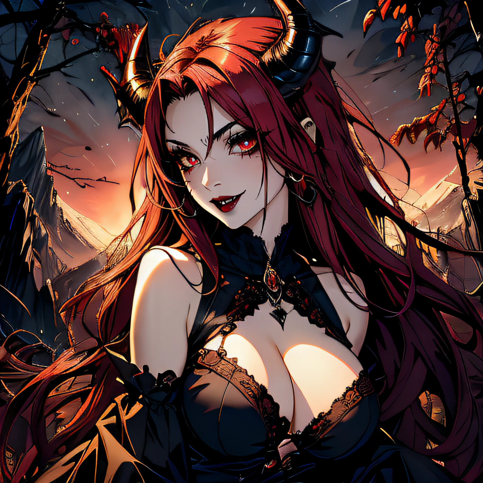 Snake red eyes , fangs , black lipstick , dark eyelash , heavy outlined eye