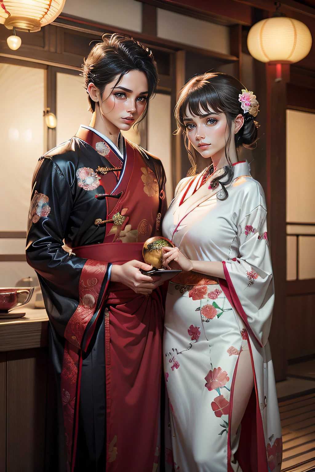 Two women,the face,mano