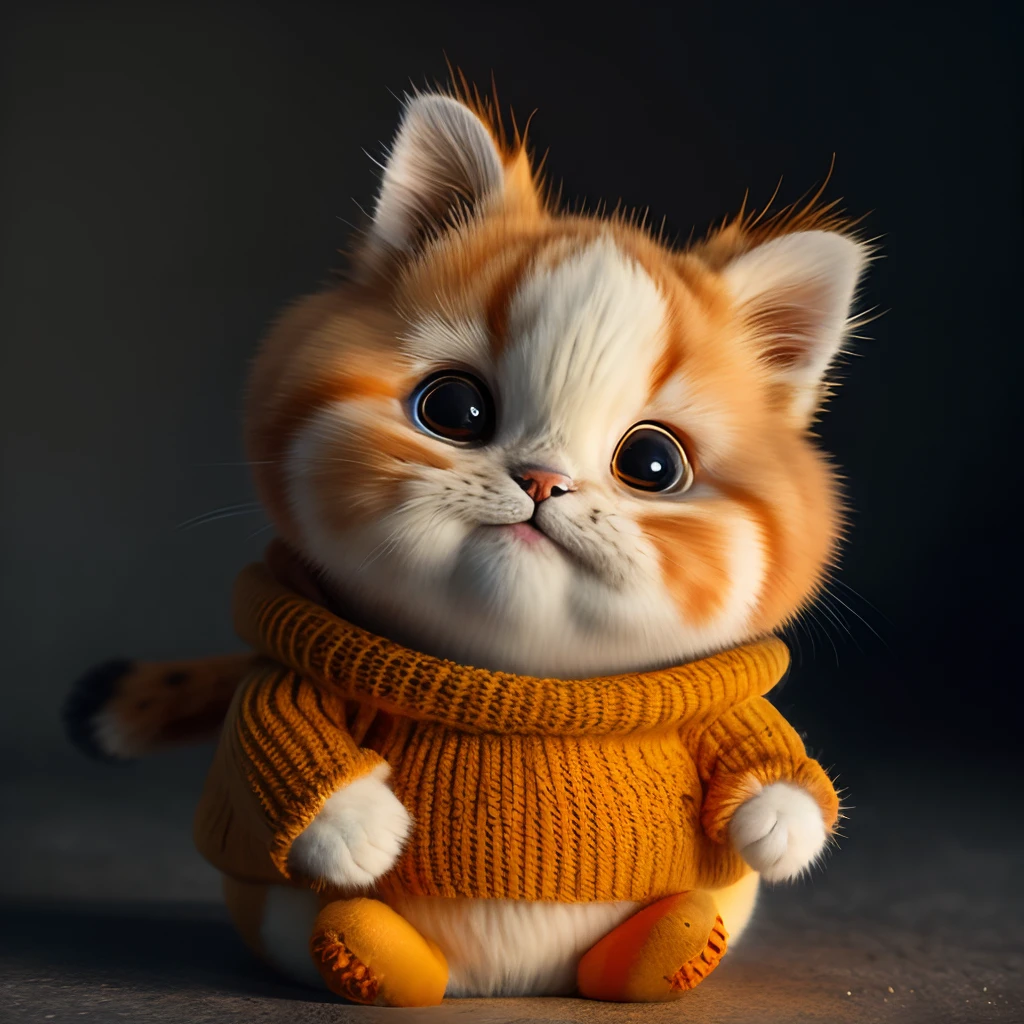 cat, orange, fat, garfield, no_humans, depth of field, disney style, DARK_Glam, wearing DRK_Glam, deep shadow, (dark: 1.4), (8k, RAW photo, best quality, masterpiece: 1.2), big expression happy with mouth