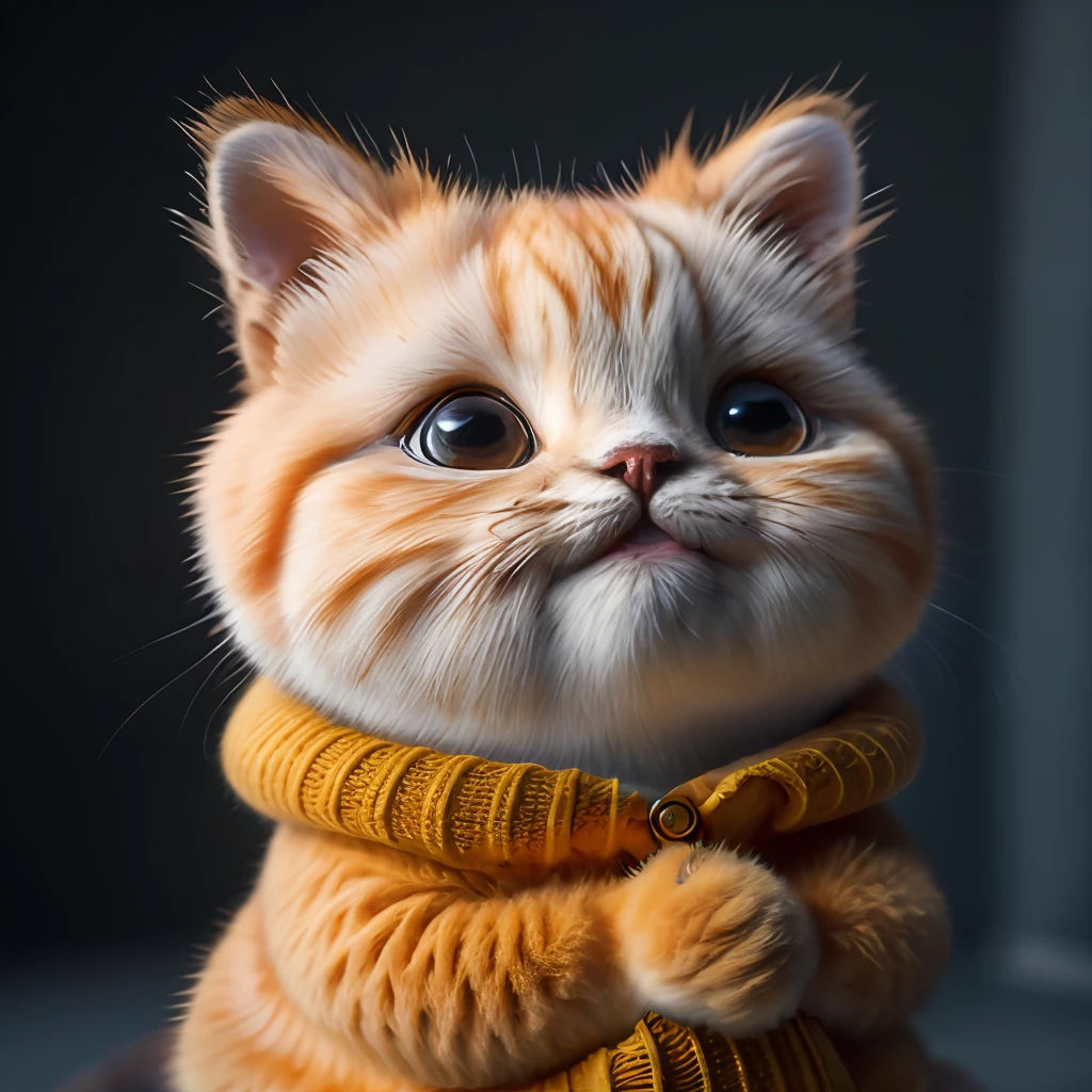 cat, orange, fat, garfield, no_humans, depth of field, disney style, DARK_Glam, wearing DRK_Glam, deep shadow, (dark: 1.4), (8k, RAW photo, best quality, masterpiece: 1.2), big expression happy with mouth