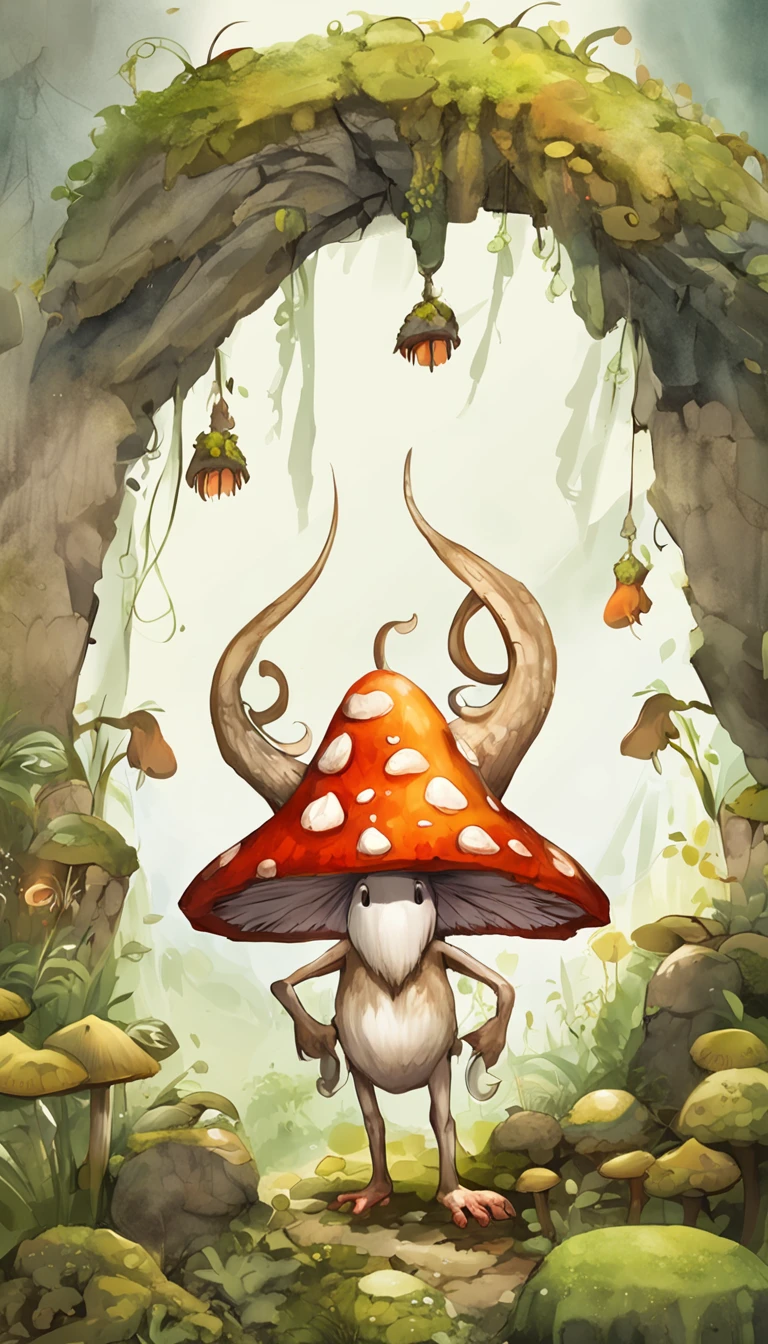 ((top-quality))、((tmasterpiece))、((Full body photo of anthropomorphic male mushroom))、((very simple background))、(Game character design)、Mushroom anthropomorphic monsters、(Moss and mushrooms merge with the body,)、luminous body、Beastman、Ornaments with mushroom motifs、独奏、Fighting posture