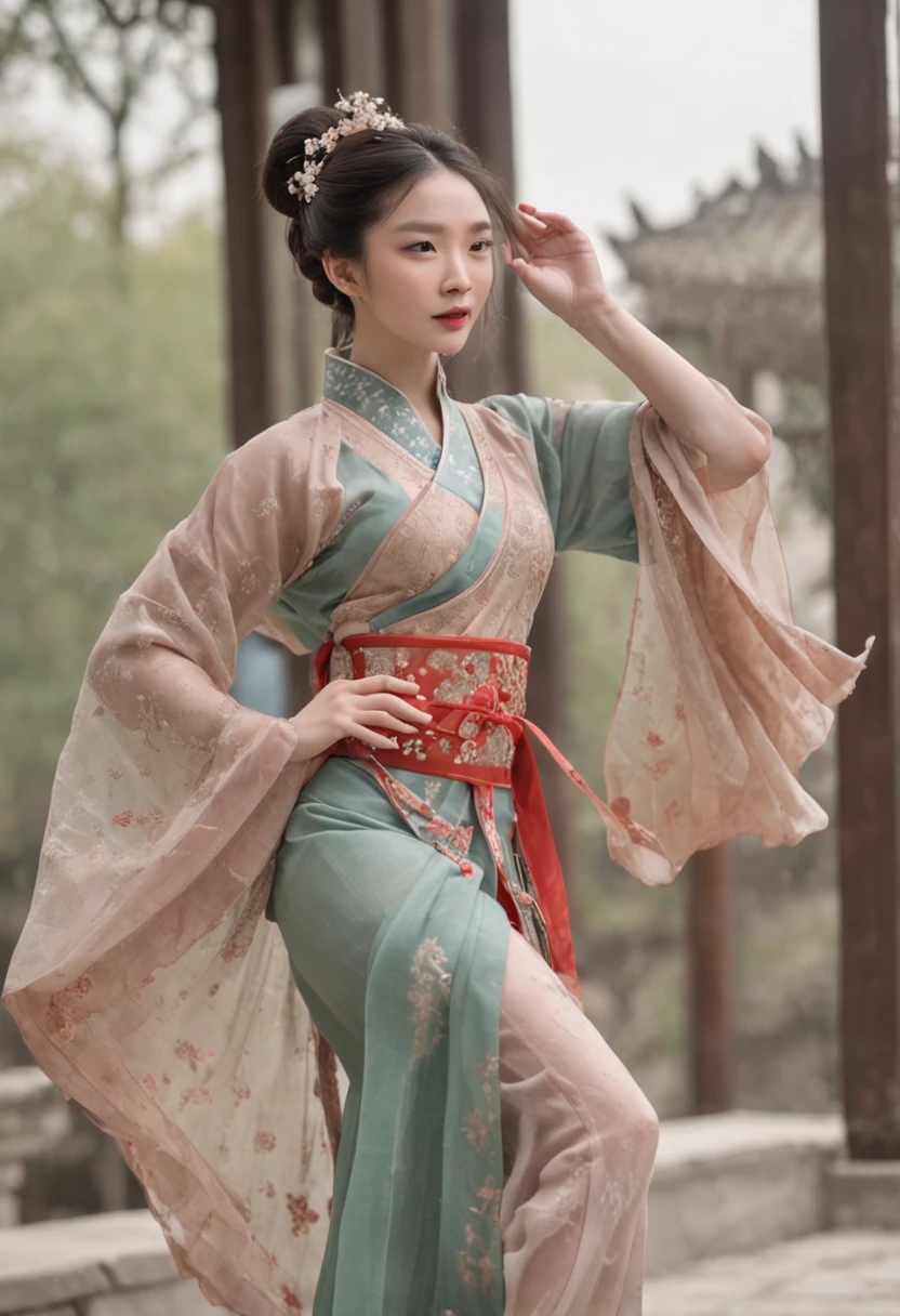 (onoff:1.4), (photorealistic:1.4), nsfw, professional photography, award winning photo, photoshoot, centered photo, RAW, bokeh, natural lighting, realistic shadow, detailed skin texture, photon mapping, film grain, hiqcgbody, looking at viewer, (korean mixed), (full body), (split screen:1.4), (hanbok:1.4), Korean traditional footwear, (Gyeongbokgung Palace), Joseon Dynasty, outdoor, (sunny day), clenched fist, narrow waist, (large boobs), (small areolae:1.4), cleft of venus, (hairy pussy:1.4), (abs:0.8), bracelet, necklace, jewelry, hair ornaments, anklet, (shiny skin1.4), (oily skin), <lora:onOffLora_v239:1.1>,  <lora:hipoly3DModelLora_v10:0.2>,  <lora:femaleNobleClassHanbok_v10:0.5>