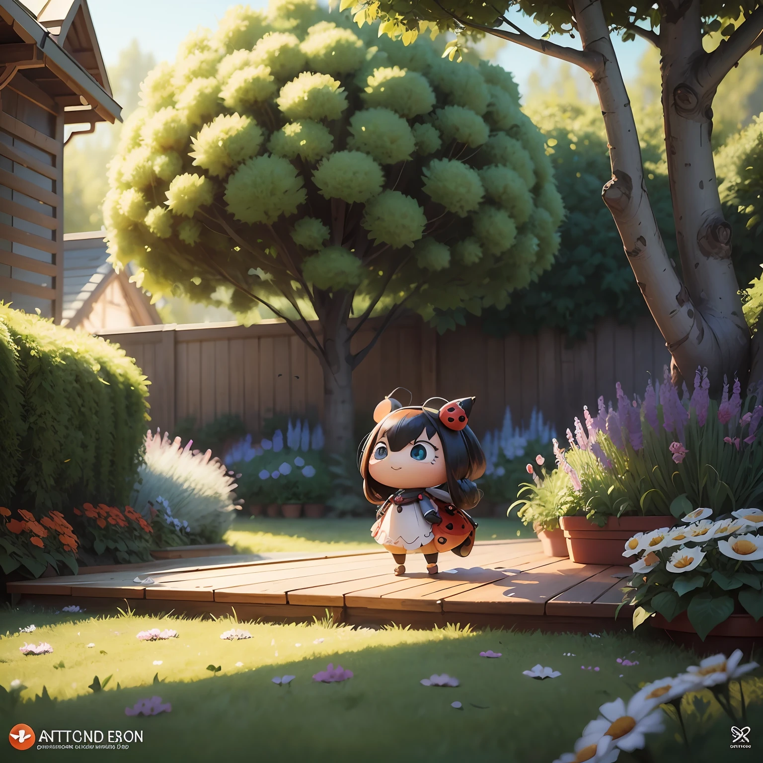 The ladybug of the cartoon character is in ((The most beautiful garden)) ((Ultra-rare flowers)) Wooden deck, Drawing numbers are cute, cute 3 d render, beautiful detailed digital art, beautiful digital art, advanced digital chibi art, Children's art on the art station, ladybug as a monster, 3 d render stylized, ladybug, Cute cartoon character, epic digital art illustration, beautiful digital art, Trend at Artstation headquarters, Cute Art
