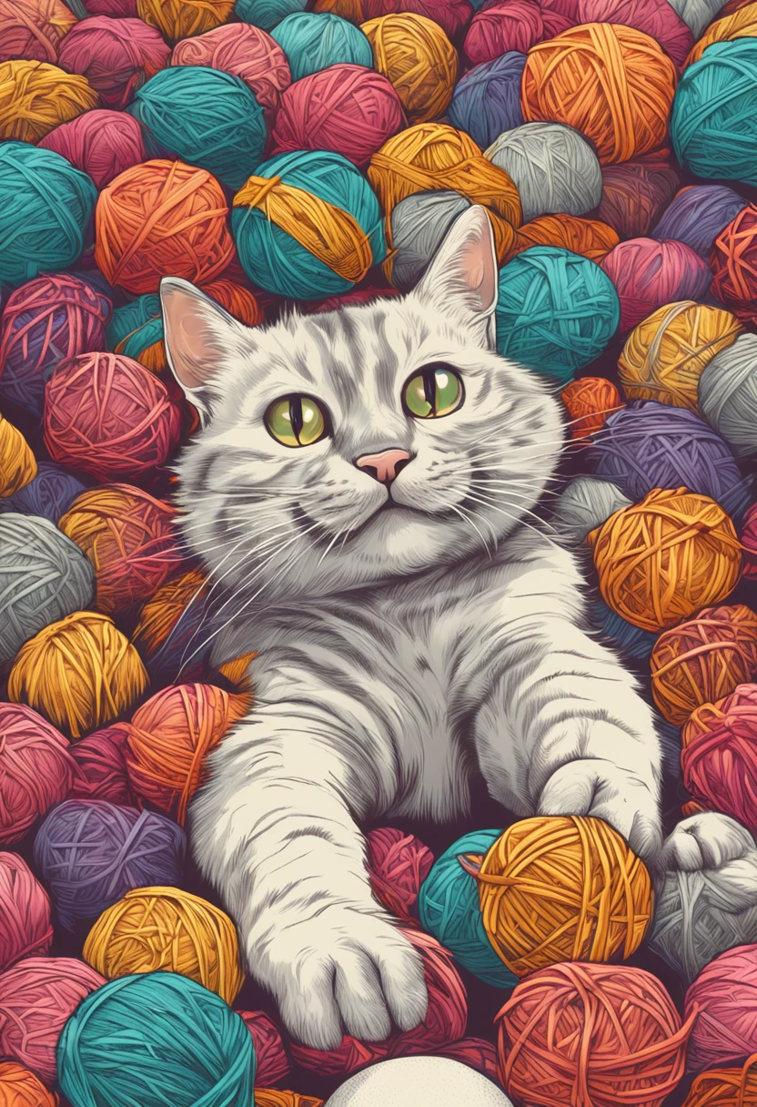 Illustrate two cats playing animatedly with a colorful wool ball. Let all the energy and fun they're having in this moment of play show