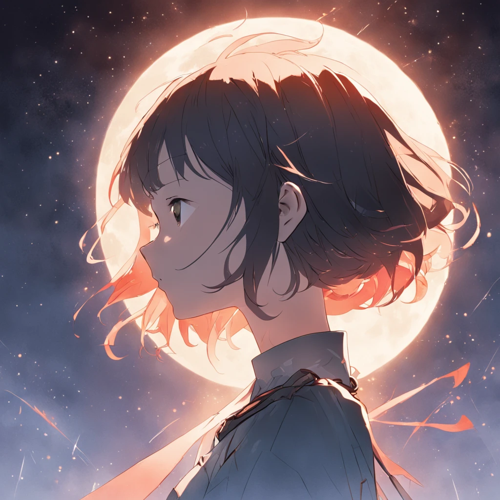 （White background）（China-style，Girls with short hair，Eyes closed，Side face silhouette）（Ambient moonlight，）（Illustration system，Literary，Simple，Futuristic style）（Submit art，liberalization）