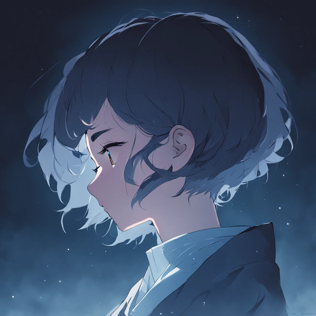 (White background)(China-style,Girls with short hair,Eyes closed,Side face silhouette)(Ambient moonlight,)(Illustration system,Literary,Simple,Futuristic style)(Submit art,liberalization)