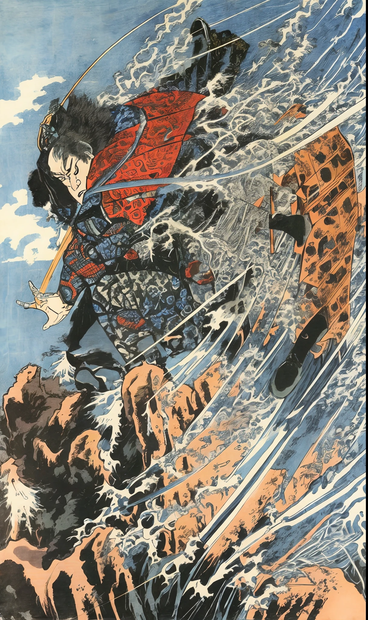 1 Pantsir Warrior，Strong body movements，ukiyo-style，k hd，Utagawa Kuniyoshi，Minimalist background，（angry look），tmasterpiece，filigree，k hd