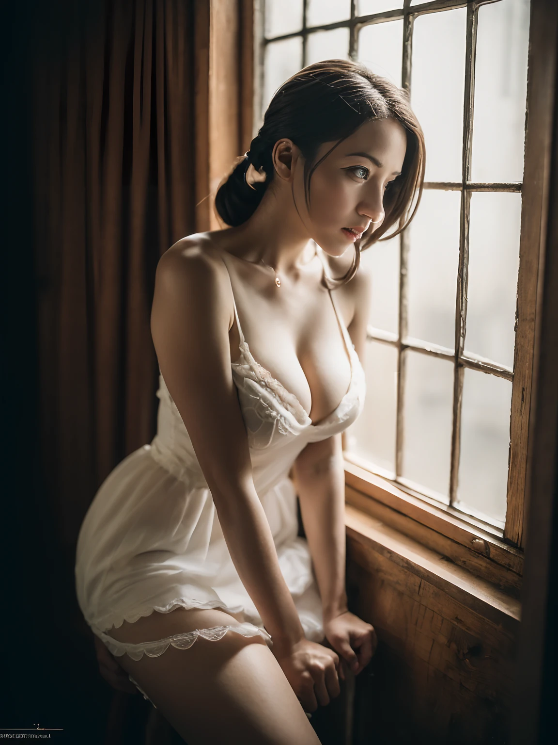 Kizi,Old European-style castle,Squat and sit,Bare legs,((ta costume,Large breasts, Horizontal viewing angle)), (full bodyesbian:1.5), fission, Brandon Flake, (8K, ........primitive, professional, best qualtiy, tmasterpiece: 1,2), (hentail realism, fotorealistisch: 1,37), Ultradetailliert, (35mm portrait wide angle), (Skin with the highest level of detail: 1,2), (The highest level of detail in the dial:1.2), cinmatic lighting, (ventania), natta, warm white light, looks into camera, Naughty Poses