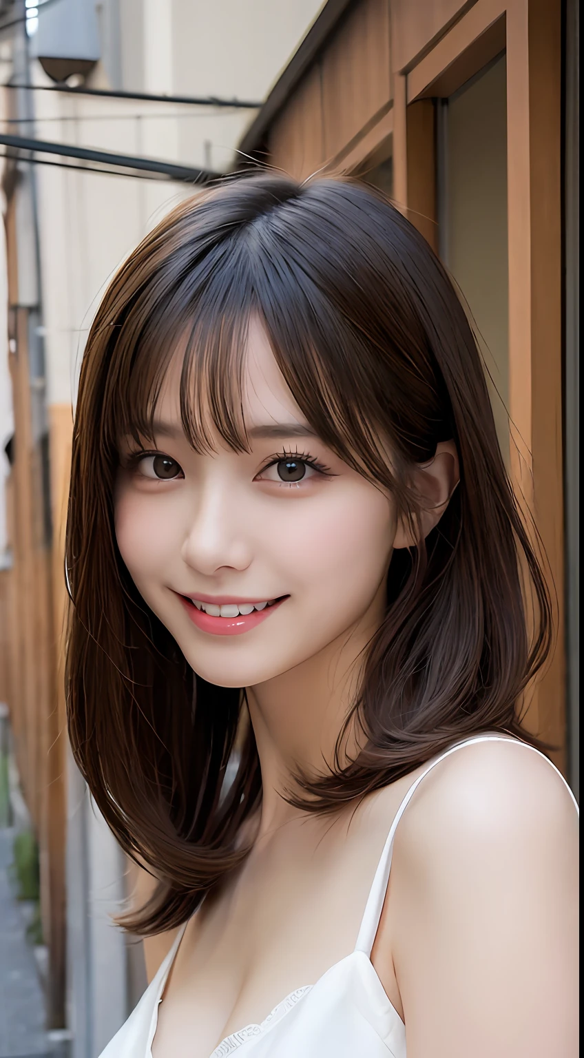 masutepiece, Best Quality, Illustration, Ultra-detailed, finely detail, hight resolution, 8K Wallpaper, Perfect dynamic composition, Beautiful detailed eyes, doress,Medium Hair, mid-chest, Natural Color Lip, Random and sexy poses,Smile,Osaka,20 years girl,Cute