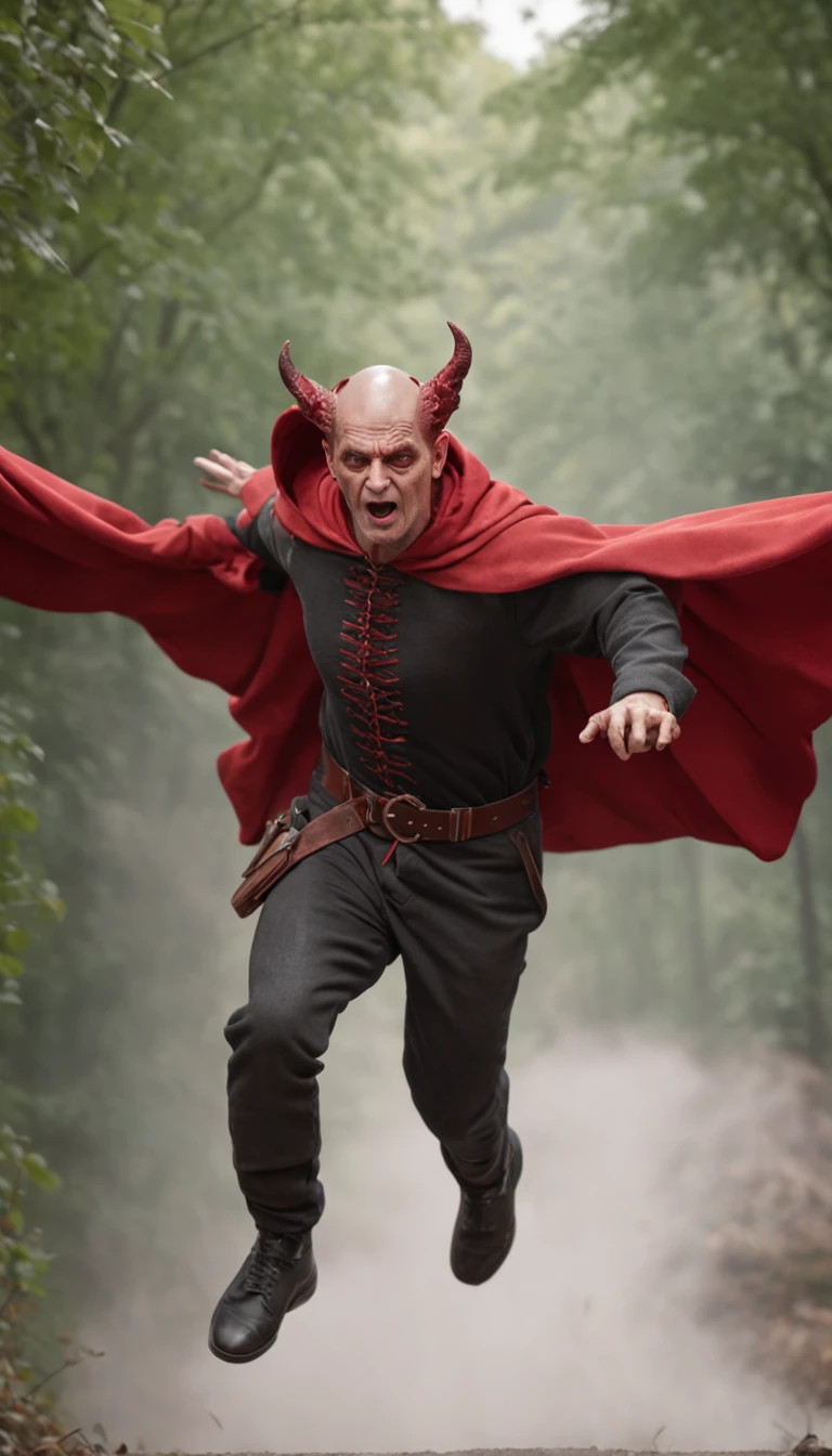 A man falling from the sky wearing a red cloak with devilish look on his face, behind him, an angel chasing him wearing a white cloak with flying wings with a spear in his hands stabbing the devil, photography, very realistic, in the wild, micro details, hyper realistic, hyper detailed, insane details, SIGMA 85 mm F/1.4. cinematic lighting, dramatic lighting, cinematic, realistic, High Contrast, highly detailed, unreal engine, UHD, 32k photorealistic ,HDR , High octane render –v 5