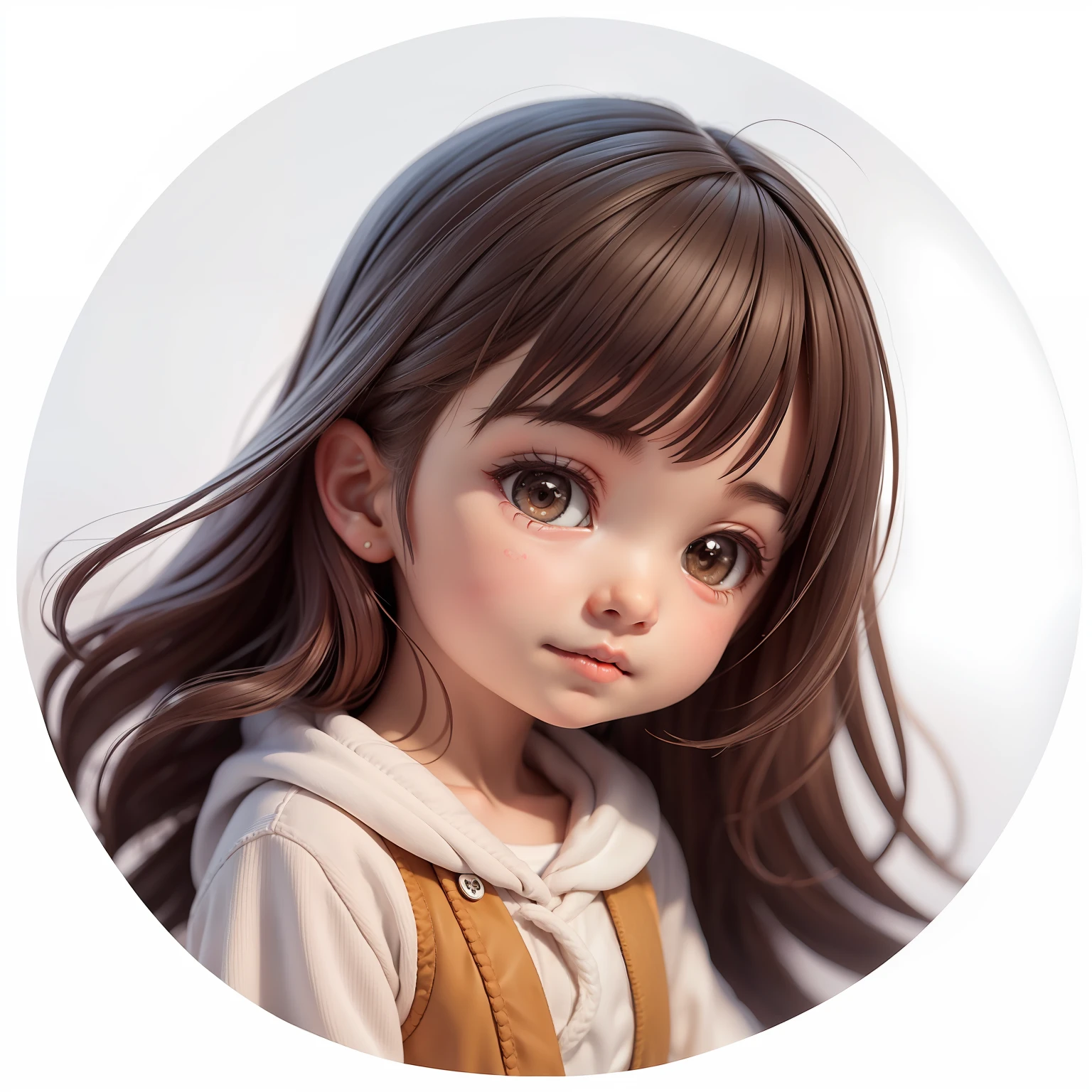 Imaginary friend of curious girl, Cute girl 6 years old, Children's stories, White background, Various expressions