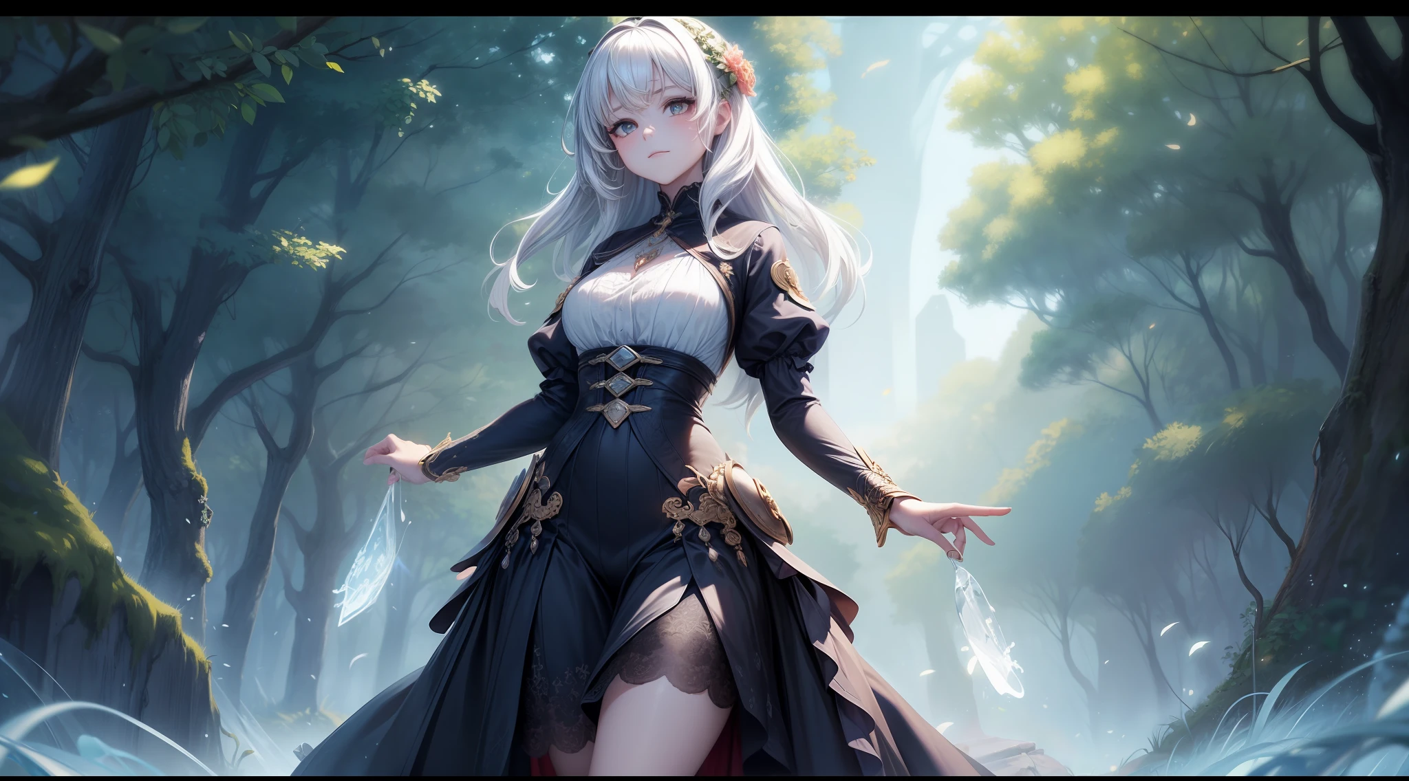 village field peasant woman, 24-year-old female, (face detail), magic lights, magic necklace, dress, neckline, (lacy), [[((forest)):((field)):0.25]:((village)):0.6], train on background, magic technologies, futurism, fantasy, magic, silk, 1girl, masterpiece, best quality, decollete, natural breasts, slim body, zettai ryouiki, medium length hair, (beautiful detailed bright eyes), portrait, (full body), (beautiful and aesthetic:1.2, fractal art:1.4), most realistic, hyper-realistic, RAW, highest quality, best quality, Detailed, Realistic, 4k highly detailed digital art, octane render, bioluminescent, (cool_color), best pixels, 8k ultra, extremely detailed CG unity 8k wallpaper, cinematic lighting