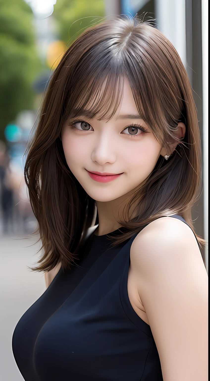 masutepiece, Best Quality, Illustration, Ultra-detailed, finely detail, hight resolution, 8K Wallpaper, Perfect dynamic composition, Beautiful detailed eyes, Women's Fashion Summer,Medium Hair,small tits,Natural Color Lip, Bold sexy poses,Smile,Harajuku、20 years girl、Cute、Sexy shot looking at camera