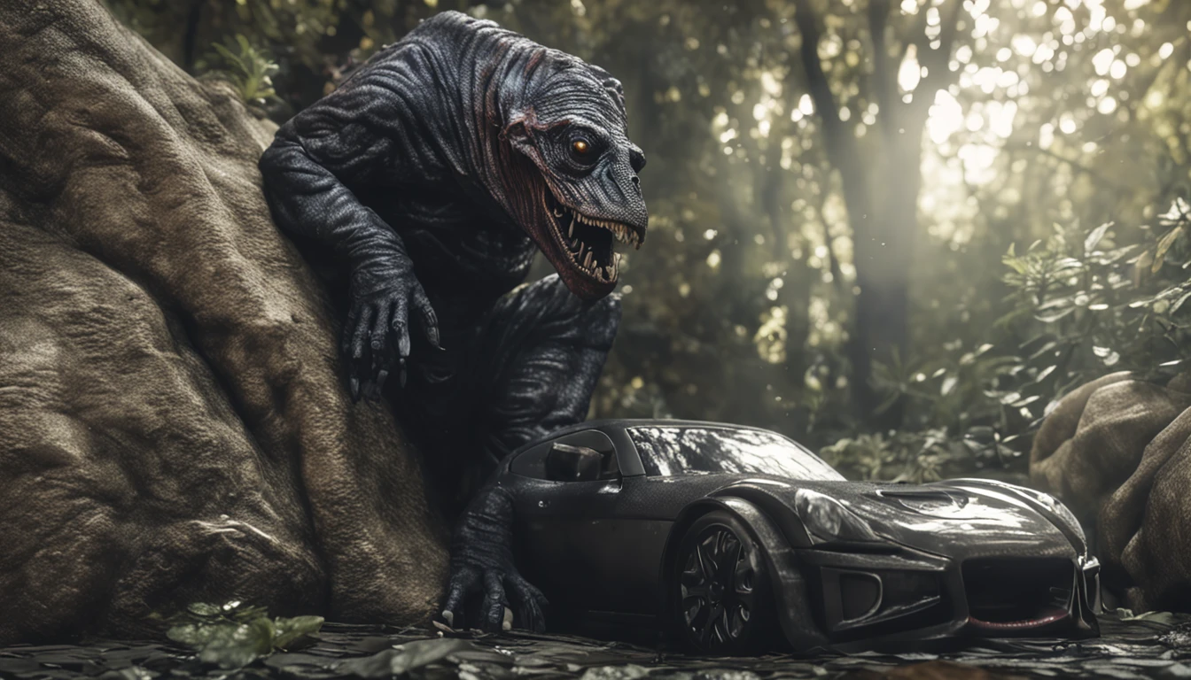 um monstro com olho negro, horripilante saindo de dentro do quarto ultrarealista