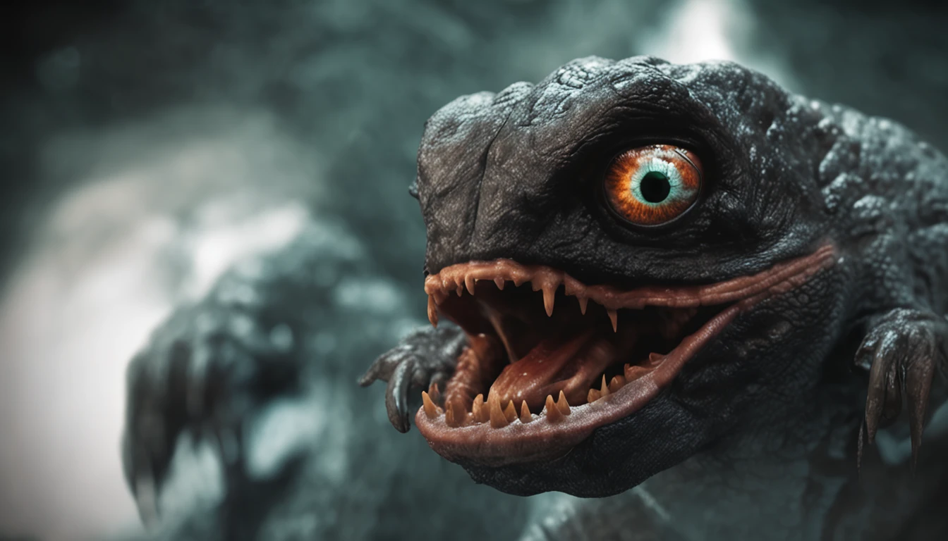 um monstro com olho negro, horripilante saindo de dentro do quarto ultrarealista