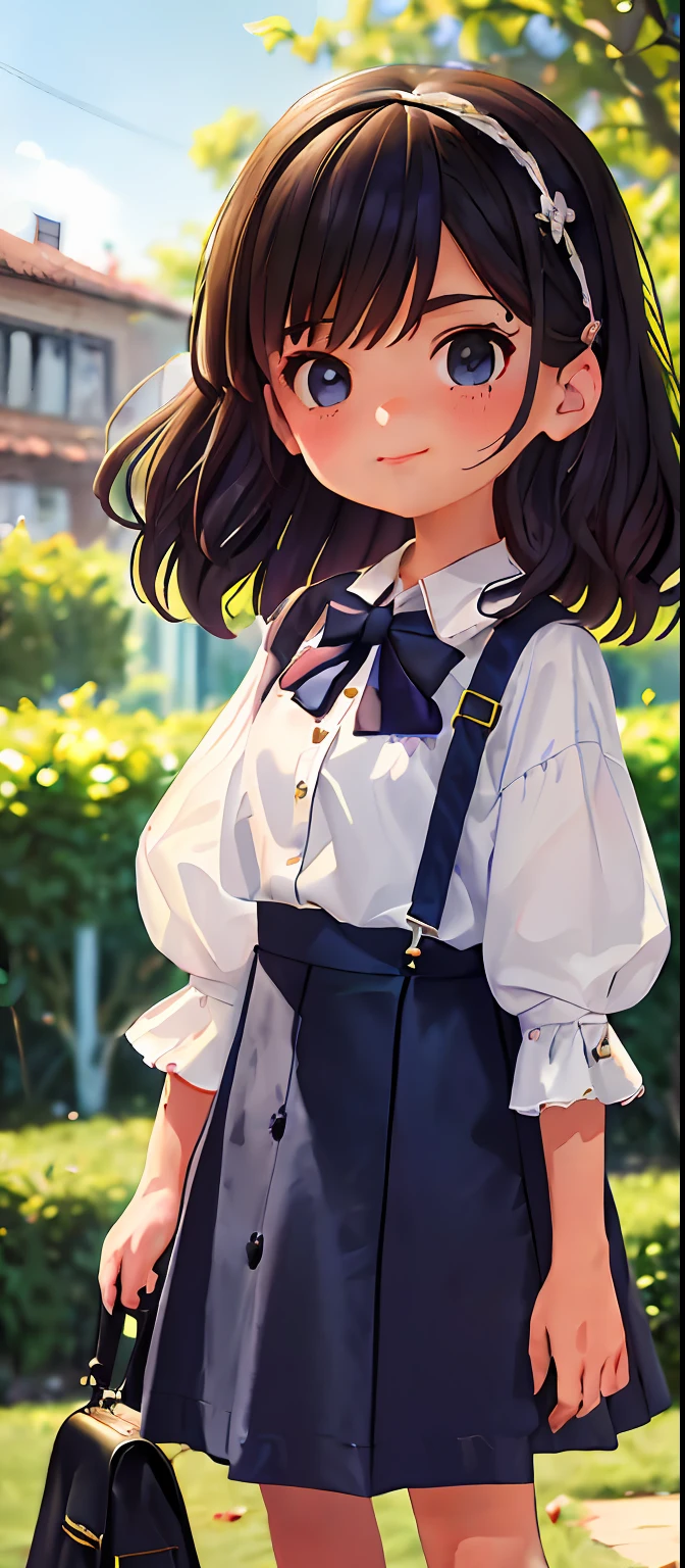 1girll, (Masterpiece:1.1), (Best quality:1.1), (White blouse:1.1), (checkered skirt:1.1), school uniform, high waisted skirt, Break [Blue:Pink:0.5] Theme, (Gradient background:1.1), Cowboy shot, Break Silver Hair, Long hair, , Green eyes, intricate detailed tiara, Looks to the side,