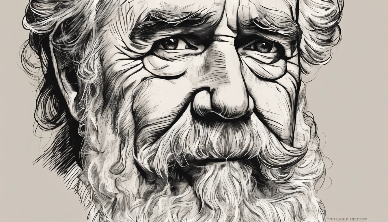 /imagine prompt: Um retrato emocionante de Mark Twain emoldurado, a luz suave ilumina o seu rosto enrugado, Every detail of his white beard and piercing eyes is highlighted, transmitindo sabedoria e humor, Pencil illustration style, meticulous strokes and paper texture visible, --ar 9:16 --v 5