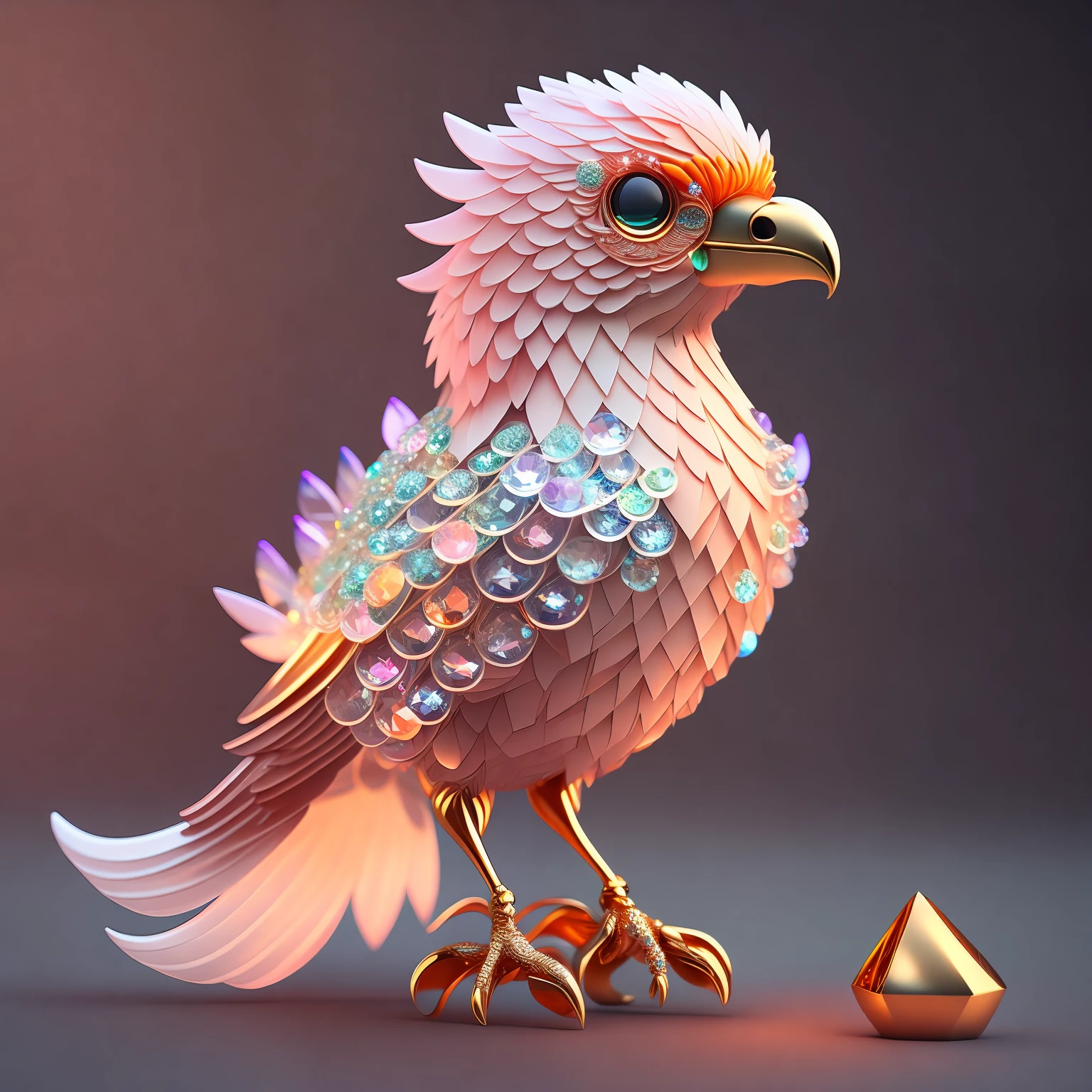 A cute cute little phoenix made of crystal balls,Highly detailed intricate concept art trend for low-poly eyes ArtStation 8K
