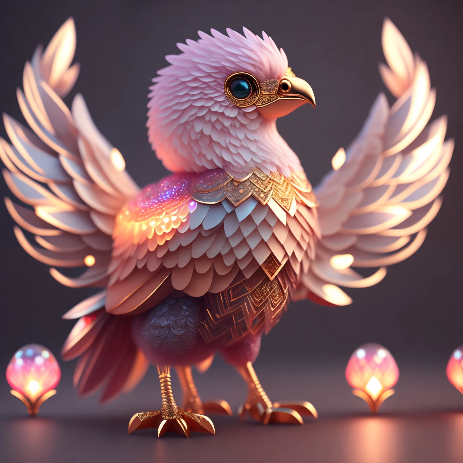A cute cute little phoenix made of crystal balls,Highly detailed intricate concept art trend for low-poly eyes ArtStation 8K