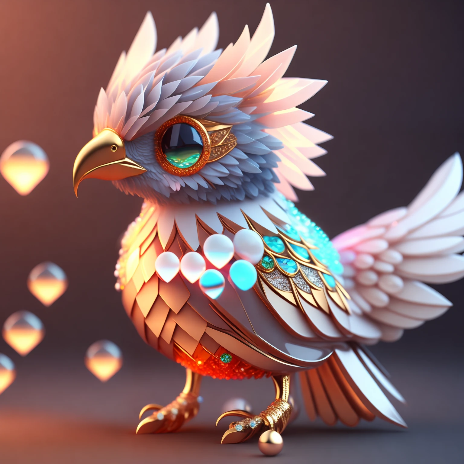 A cute cute little phoenix made of crystal balls,Highly detailed intricate concept art trend for low-poly eyes ArtStation 8K