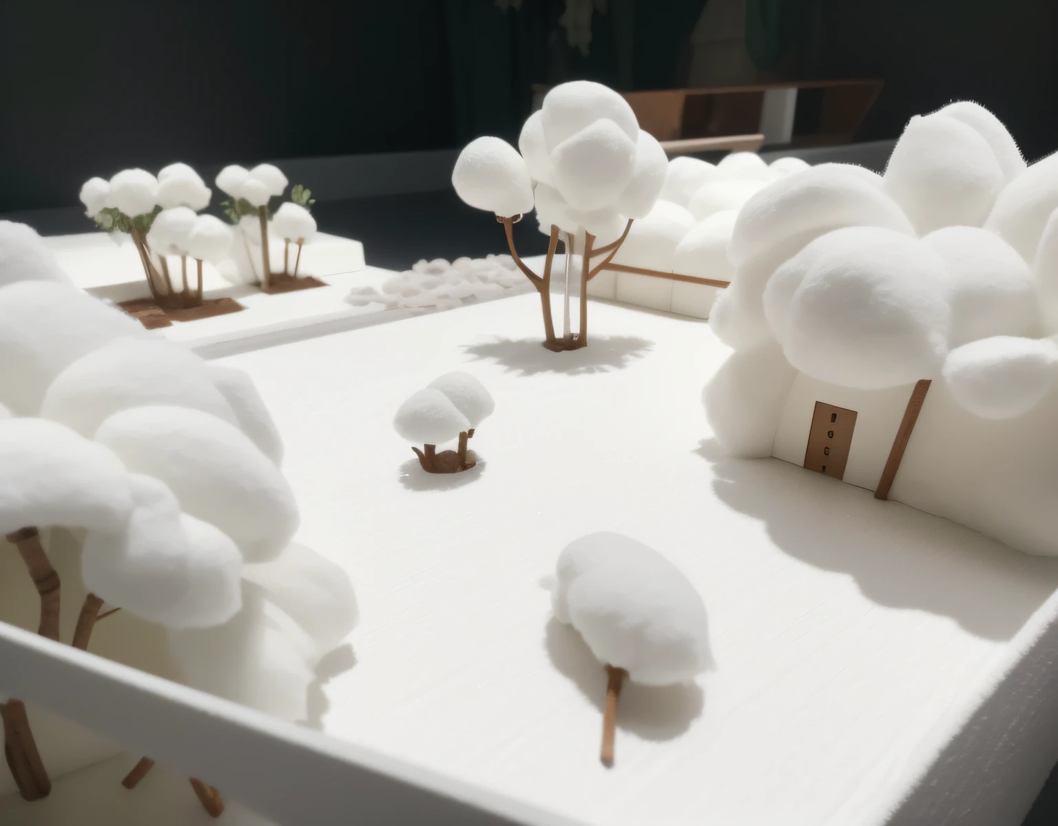 White cotton model. Cotton plants. Cotton floor. Casas de fazenda. Fazenda em maquete. Animais da fazenda. Maquete.