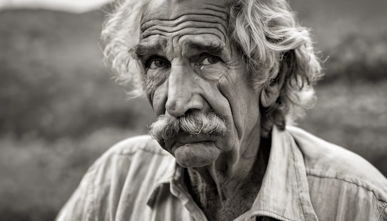 /imagine prompt: Um retrato extremamente realista de Mark Twain em um porta-retrato, his distinctive facial features meticulously reproduced, every wrinkle and line of expression evident, capturando a personalidade marcante do autor, Fotografia, DSLR camera with 100mm macro lens, profundidade de campo rasa, --ar 16:9 --v 5