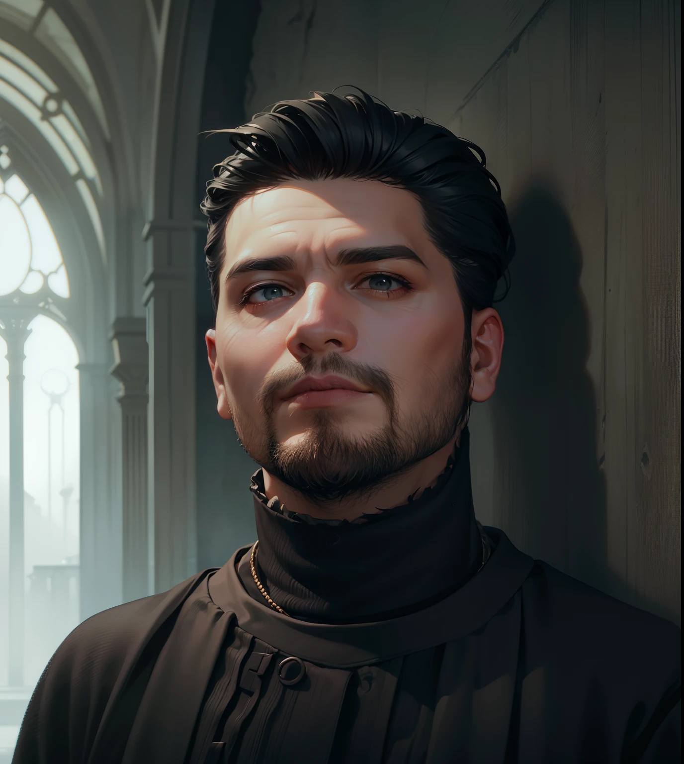Homem com capa encapuzada no topo de uma montanha, vestido com um manto preto, wearing a flowing robe, vestindo um manto preto, Yuri Shwedoff e Tom Bagshaw, um manto preto, capa preta, elegant cinematic fantasy art, dark cinematic concept art, Arte de fantasia 4k, Capa escura, Arte de fantasia 8k, Camuflado