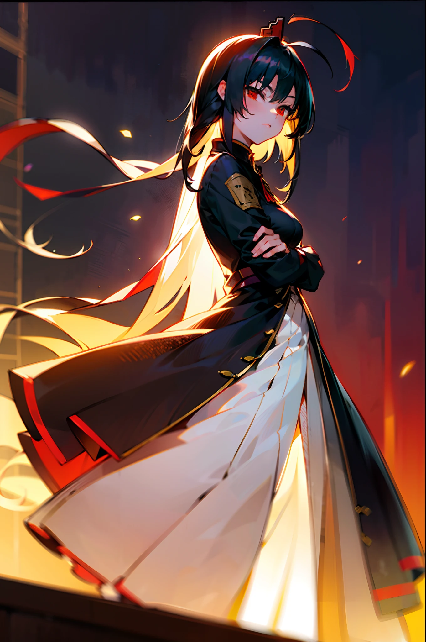 masutepiece, Best quality, 超A high resolution, beautiful detailed hair detailed face, perfect feminine face, (((taihou))), azur lane, twin-tail hair, ahoge, Black hair, hair adornments, (Red evening dress), Beautiful breasts, photographed:sakimichan, George Upper Valley, akira yasuda