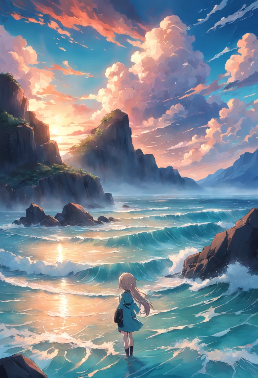 Picture of the ultra-healing scenery of the sky and sea、Turquoise waters、The sunset burns the clouds