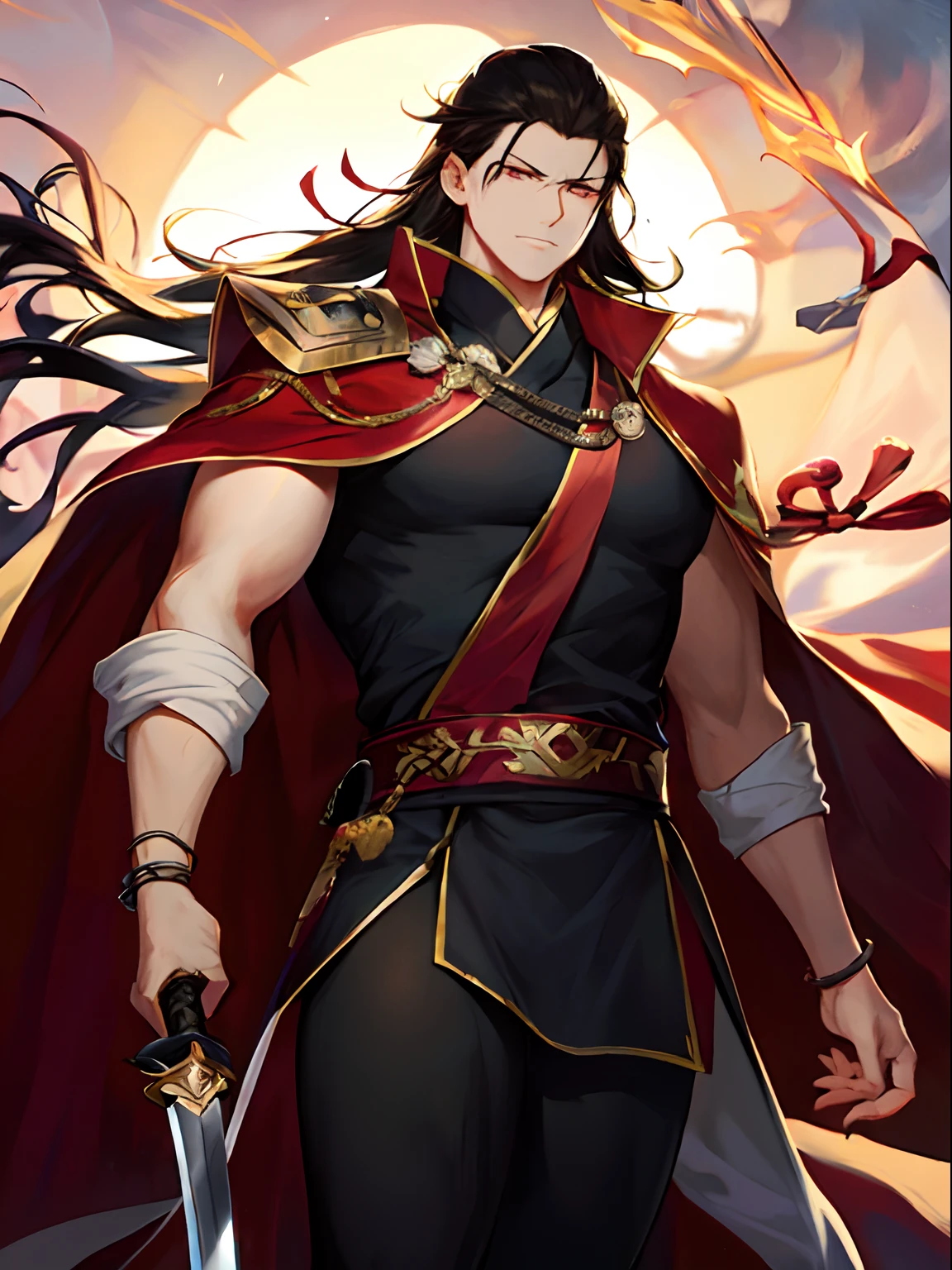 Handsome male, is tall and imposing. He has long, dark hair bound up in a ponytail. He typically wears a robe or cloak that conceals most of his body. When he does not conceal himself, has a powerful physical presence, with broad shoulders and a muscular frame. His face is handsome and youthful for a being that is so ancient, with sharp features and piercing, intelligent gray eyes. Despite his appearance, is not a kind soul.