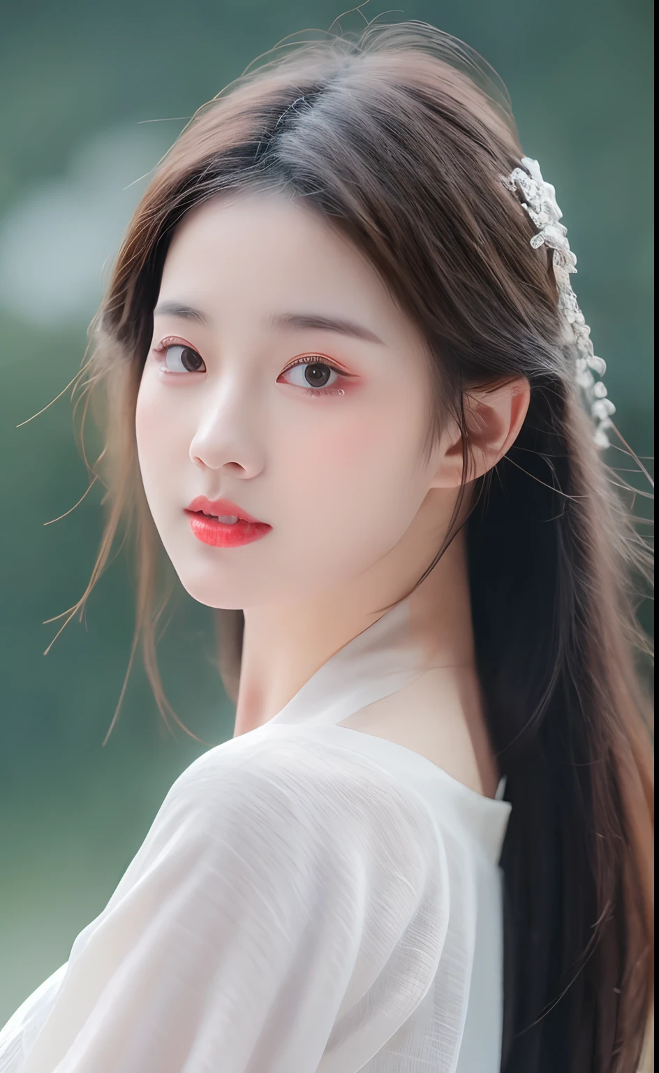 ((Best Quality, 8k, Masterpiece:1.3)), Focus:1.2, Perfect Body Beauty:1.4, Buttocks:1.2, ((Layered Haircut)), (Wet Clothes:1.1), (Rain, Street:1.3), (Breasts: 1.2), (Hanfu: 1.2), Bare Shoulders, Bare Legs, Highly Detailed Face and Skin Texture, Delicate Eyes, Double Eyelids, Whitened Skin, Long Hair, (Shut Up: 1.5), (Bokeh Background: 1.5)