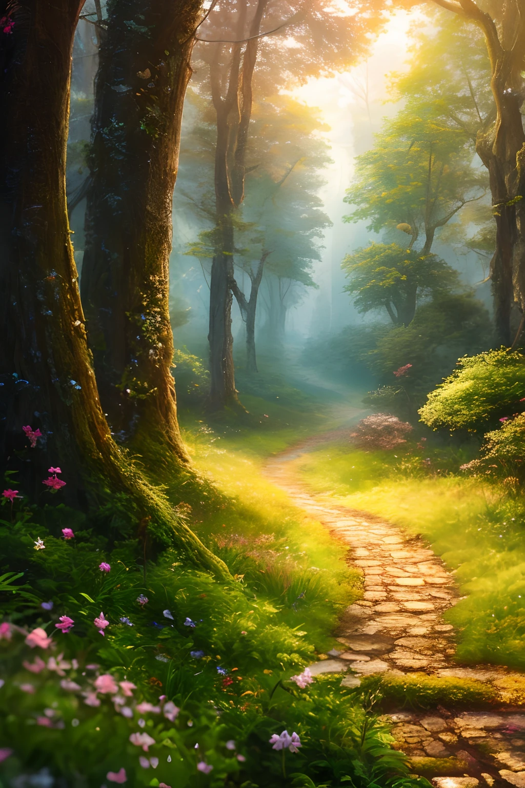 masterpiece, best quality, high quality,extremely detailed CG unity 8k wallpaper, An enchanting and dreamy scene of a fantasy forest, with towering trees, glowing mushrooms, and hidden fairy glens, creating a sense of mystique and enchantment, artstation, digital illustration, intricate, trending, pastel colors, oil paiting, award winning photography, Bokeh, Depth of Field, HDR, bloom, Chromatic Aberration ,Photorealistic,extremely detailed, trending on artstation, trending on CGsociety, Intricate, High Detail, dramatic, art by midjourney