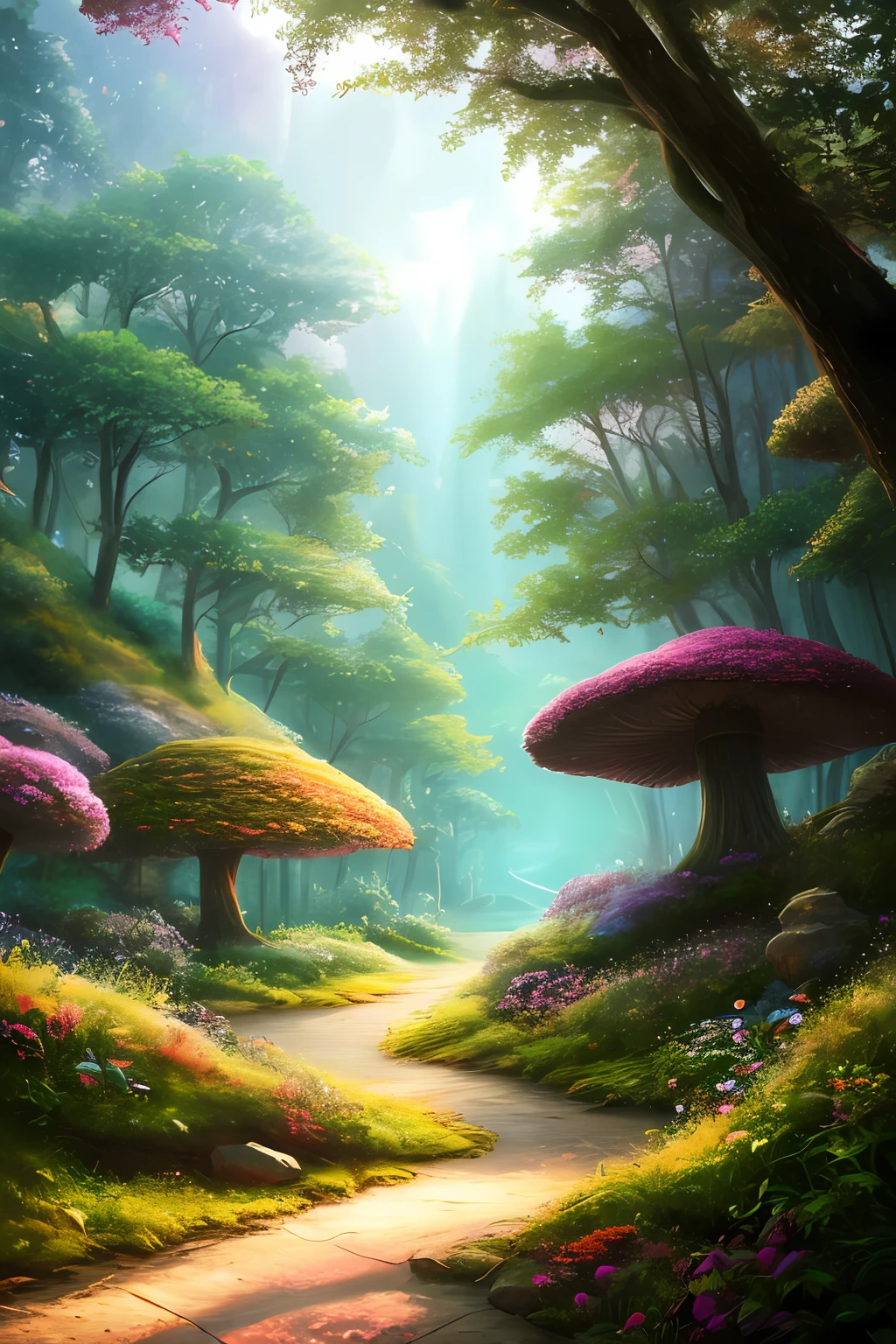 masterpiece, best quality, high quality,extremely detailed CG unity 8k wallpaper, An enchanting and dreamy scene of a fantasy forest, with towering trees, glowing mushrooms, and hidden fairy glens, creating a sense of mystique and enchantment, artstation, digital illustration, intricate, trending, pastel colors, oil paiting, award winning photography, Bokeh, Depth of Field, HDR, bloom, Chromatic Aberration ,Photorealistic,extremely detailed, trending on artstation, trending on CGsociety, Intricate, High Detail, dramatic, art by midjourney