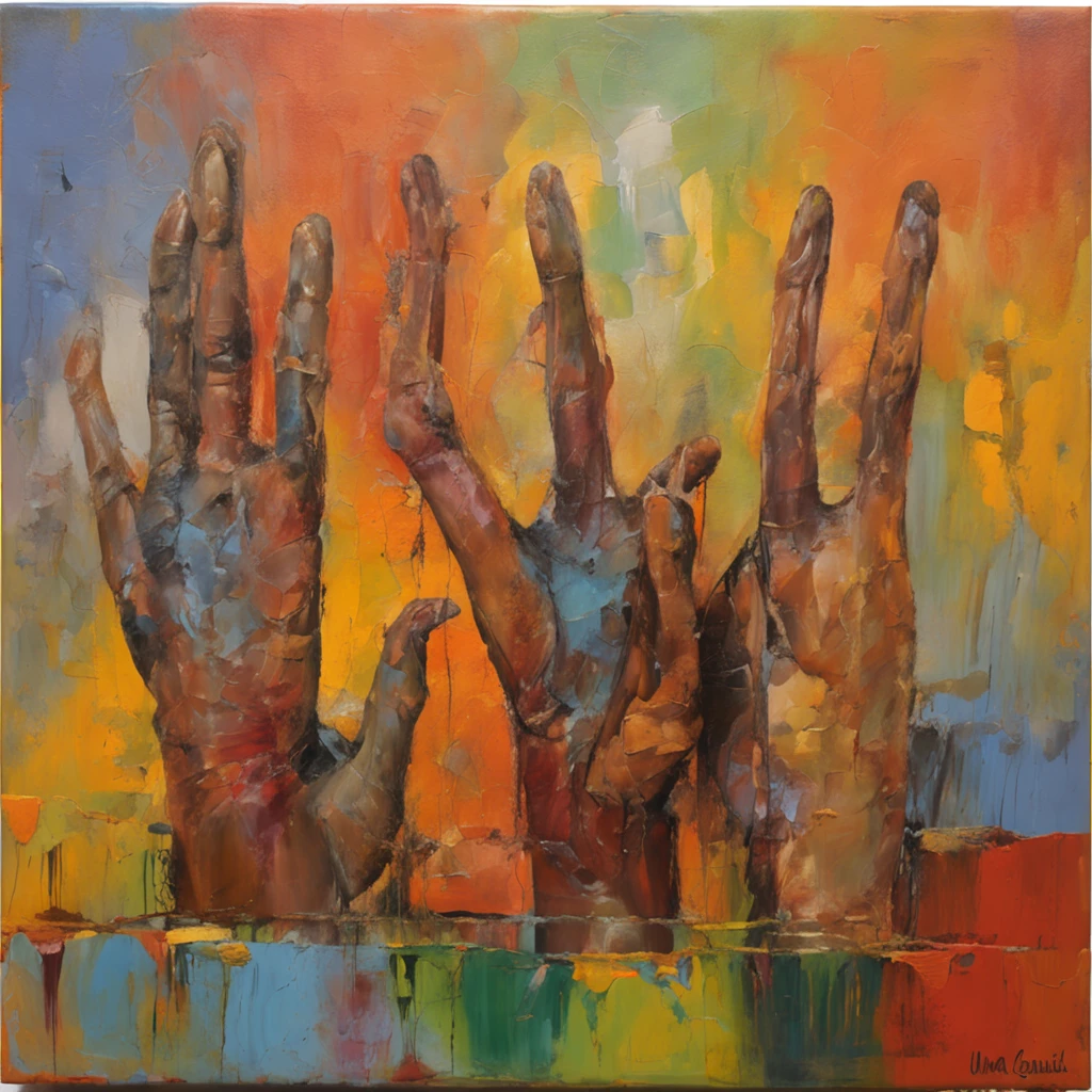 uma familia negra de quatro pessoas::estilo pintura de oleo,cores relistas::n_realistic,deformed hands,rostos deformados,corpos mutantes