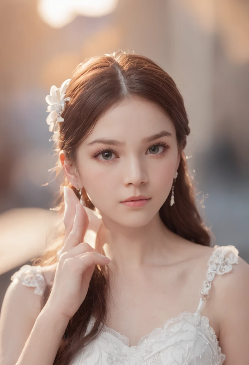masterpiece, best quality, illustration, sax blue, platinum earrings, platinum necklace, white dress, 1girl, cute, (dynamic lighting:1.2), cinematic lighting, delicate facial features, detailed eyes, sharp pupils, realistic pupils, depth of field, bokeh, sharp focus, (hyper-detailed, bloom, glow:1.4), many small gems