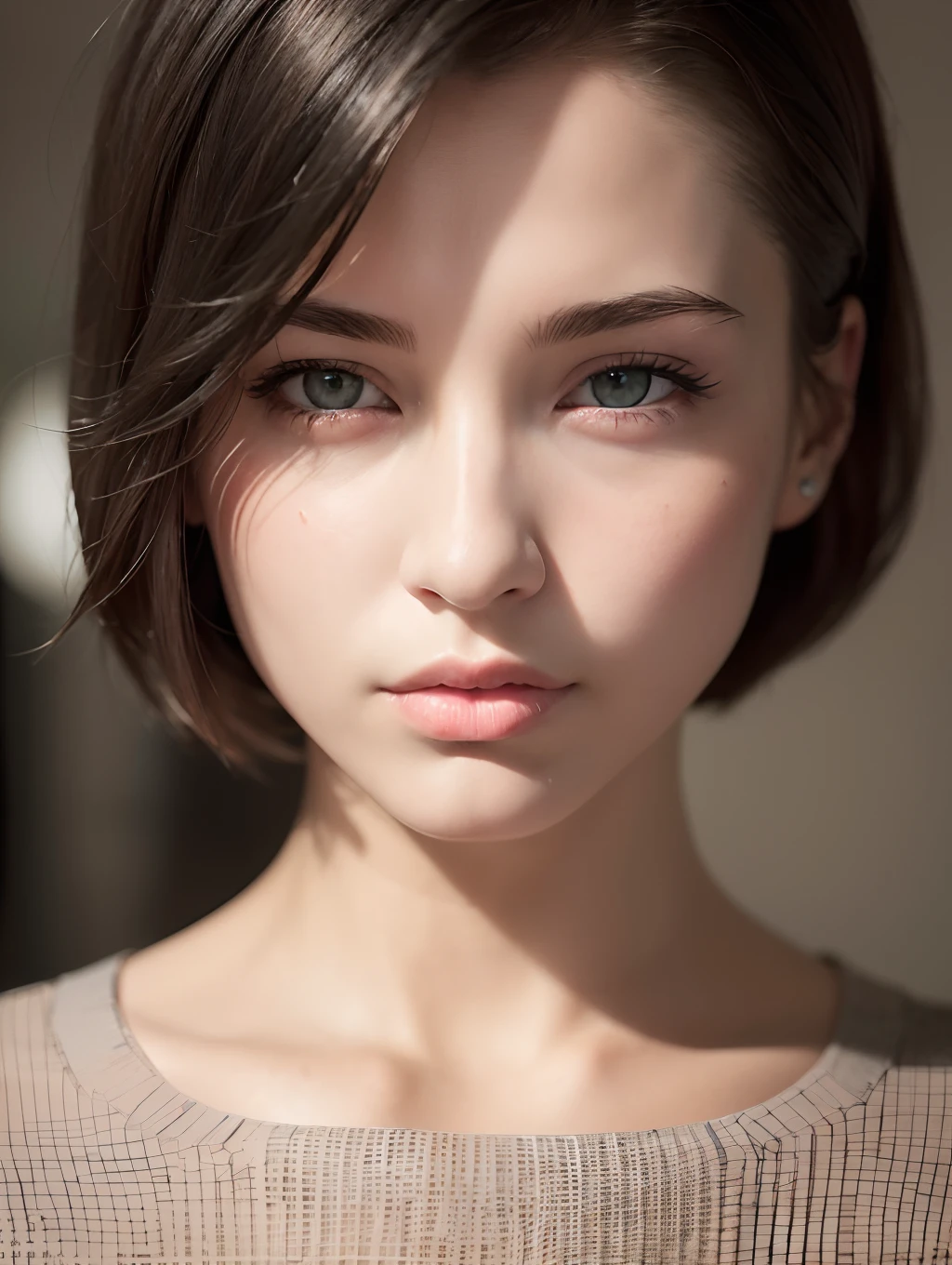 (masterpiece:1.3), (8k, photorealistic, RAW photo, best quality: 1.4), (1girl), beautiful face, (realistic face), (black hair, short hair:1.3), beautiful hairstyle, realistic eyes, beautiful detailed eyes, (realistic skin), beautiful skin, (sweater), absurdres, attractive, ultra high res, ultra realistic, highly detailed, golden ratio