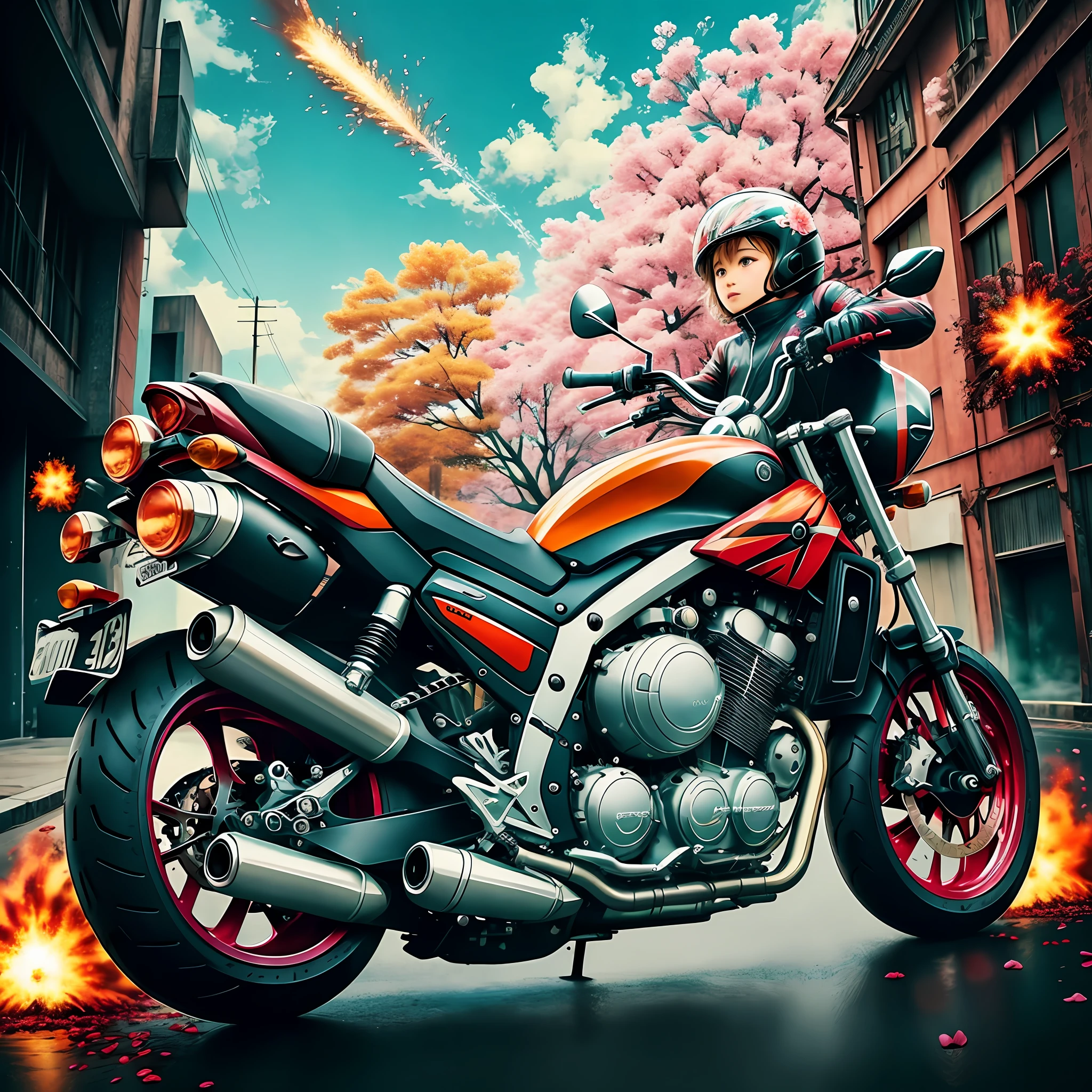 motorcycle,flower,character,Chibi,real,art, explosion,
yang08k, photography, beautiful, colorful,realistic,
masterpieces, top quality, best quality, official art, beautiful and aesthetic,