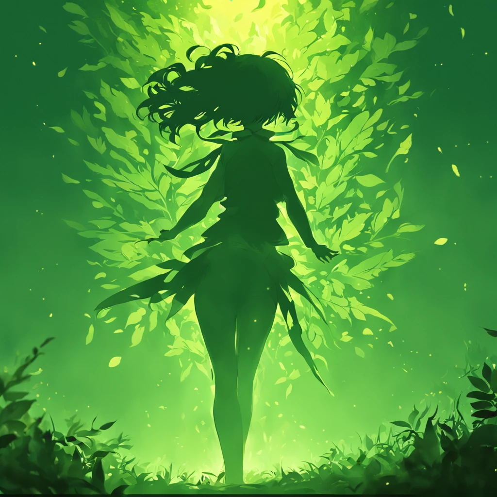 Silhouette of a healthy person standing on a leaf。simple design。What colors do you use?3Color only。The leaves are soft green in color、Silhouette of a person is in a healthy and active pose。Expressing the link between balance and health。