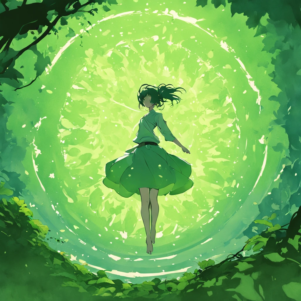 Silhouette of a healthy person standing on a leaf。Simple design。What colors do you use??3Color only。White circle edging。What colors do you use?、blanche、verdant、only black。In primary colors。The leaves are soft green、Silhouette of a person is a healthy and active pose。Express the link between balance and health。