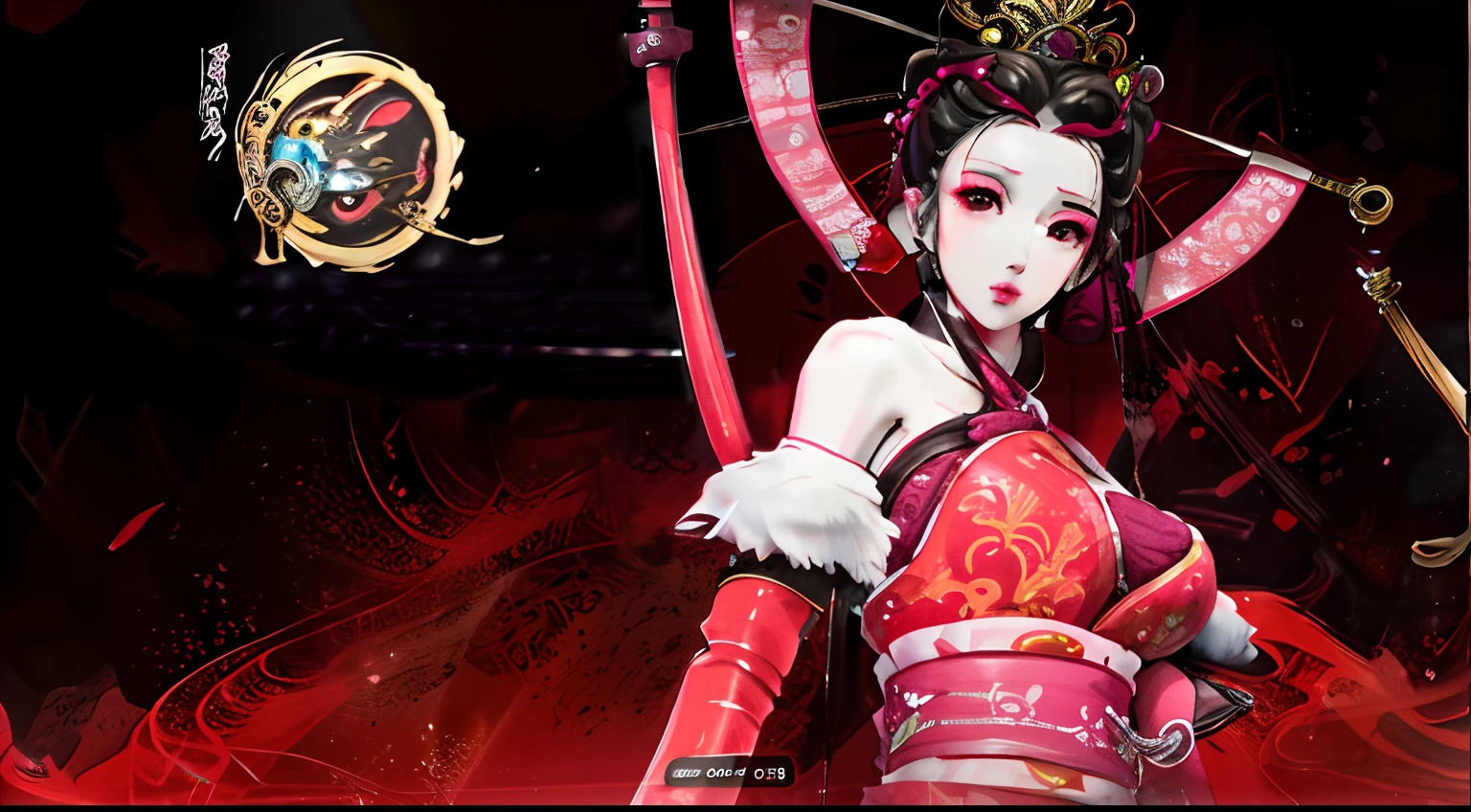 arafed image of a woman in a red and pink outfit, full-body wuxia, Katana Zero video game character, full-body xianxia, pc screenshot, onmyoji, Wuxia, katanas strapped to her back, Dynasty warriors, Game CG, dead or alive 6, onmyoji portrait, inspired by Li Mei-shu