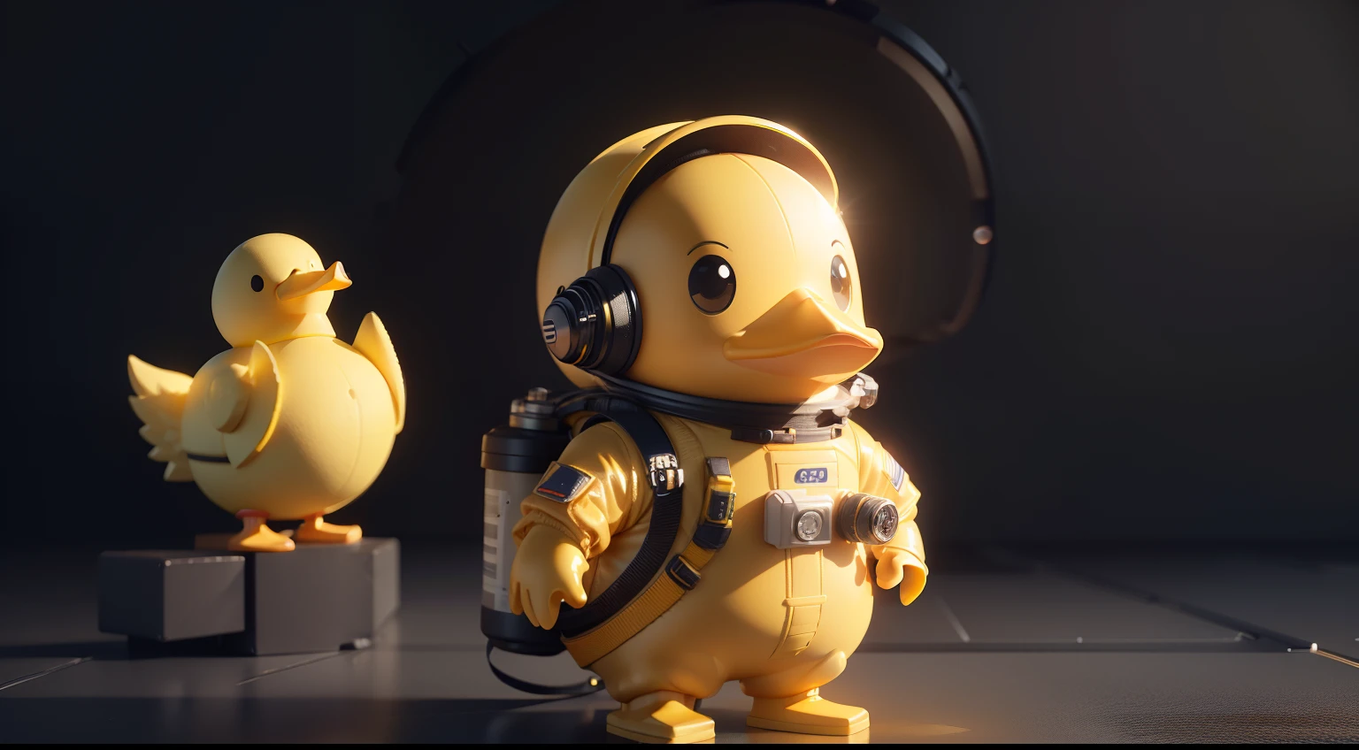 a cute yellow rubber duck in a space suit with a helmet on, cute 3 d render, rendered in redshift, 3 d render stylized, cyberpunk, scifi character render, scifi character, stylized 3d render, stylized as a 3d render, 3 d render character art